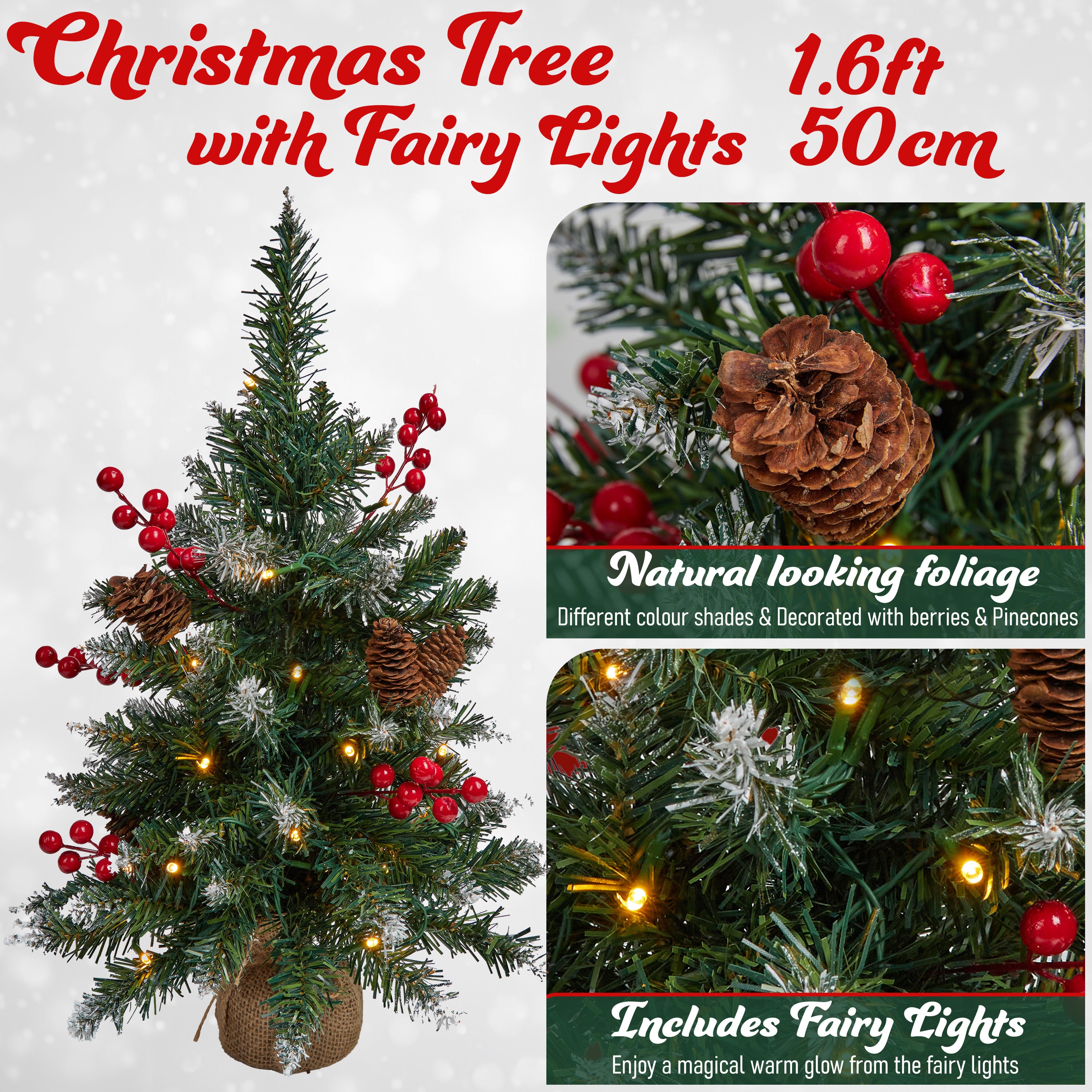 DECO EXPRESS Artificial Christmas Tree,with Metal Stand - Desk Ornaments - (0.5 M) - Get Trend