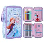 Disney Filled Pencil Case with Stationery for Kids, School Supplies Colouring Pencils, Markers - Gifts for Girls (Blue Frozen Double Zip) - Get Trend