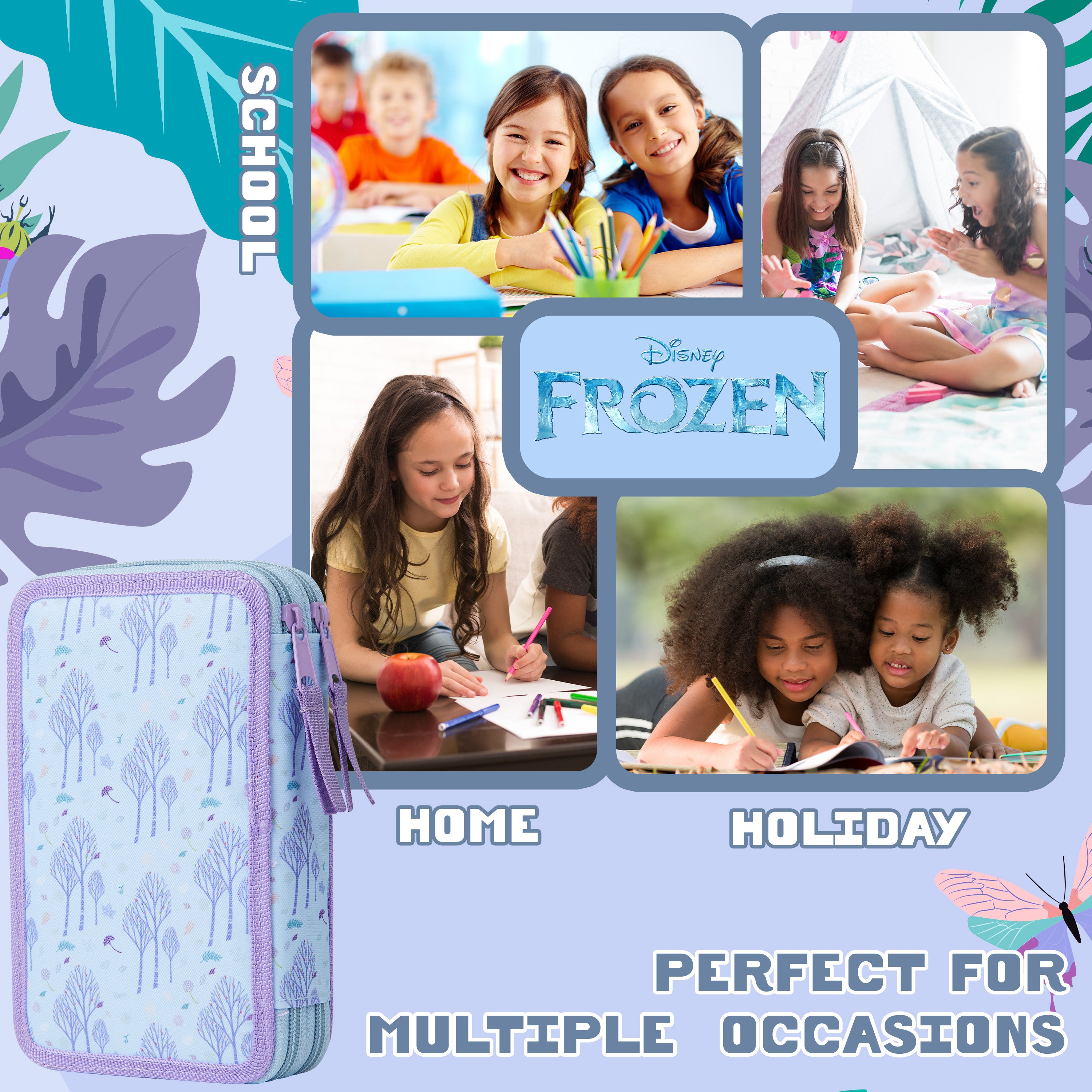 Disney Filled Pencil Case with Stationery for Kids, School Supplies Colouring Pencils, Markers - Gifts for Girls (Blue Frozen Double Zip) - Get Trend