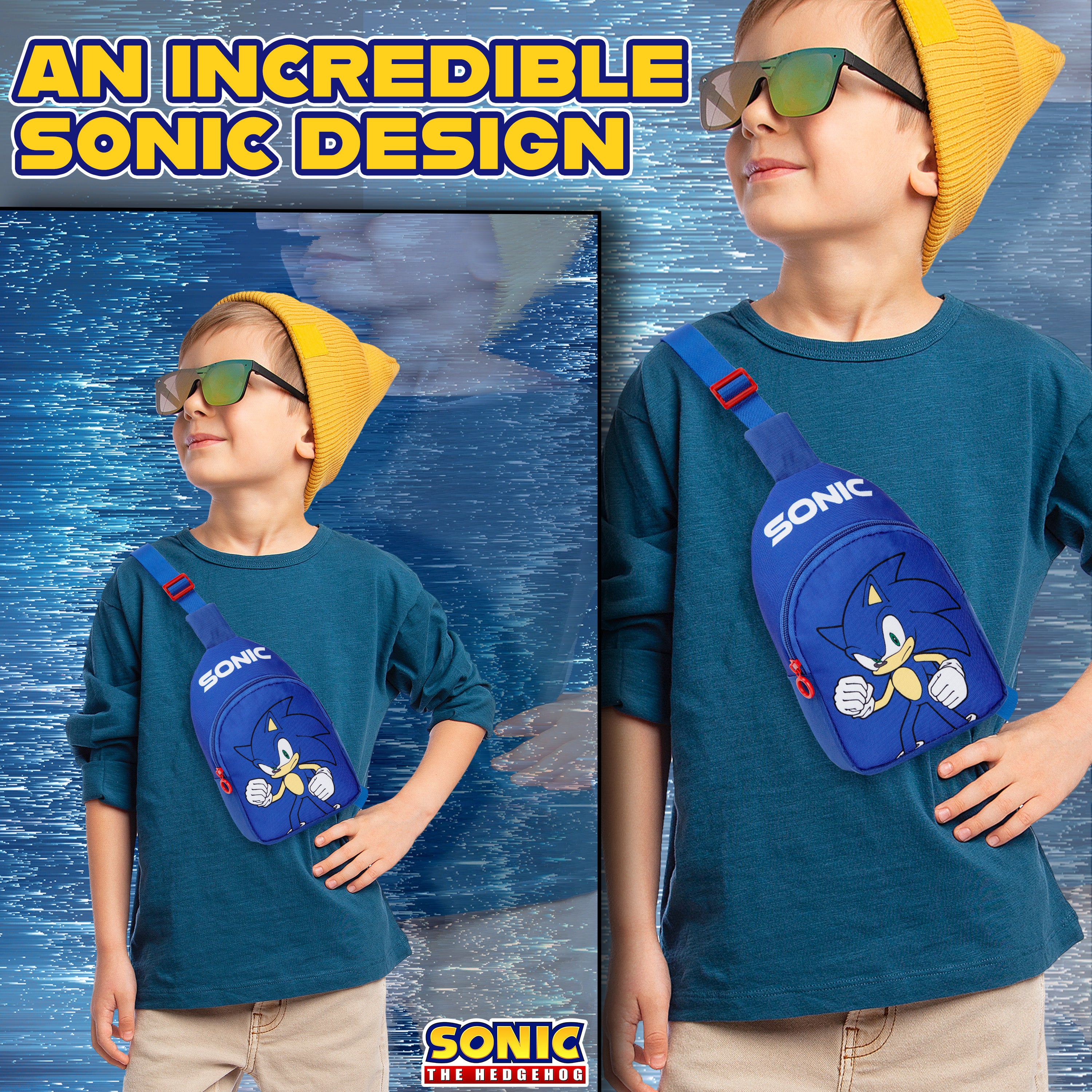 SONIC THE HEDGEHOG Boys Crossbody Bag with Zipped Compartment & Adjustable Strap - Get Trend