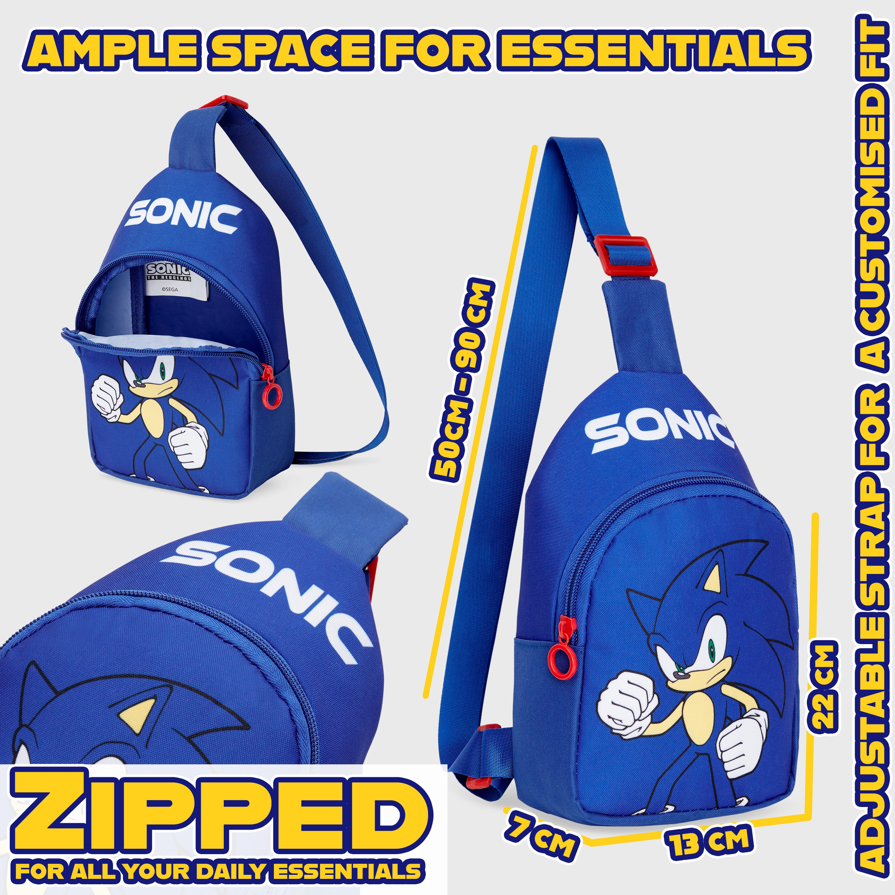SONIC THE HEDGEHOG Boys Crossbody Bag with Zipped Compartment & Adjustable Strap - Get Trend