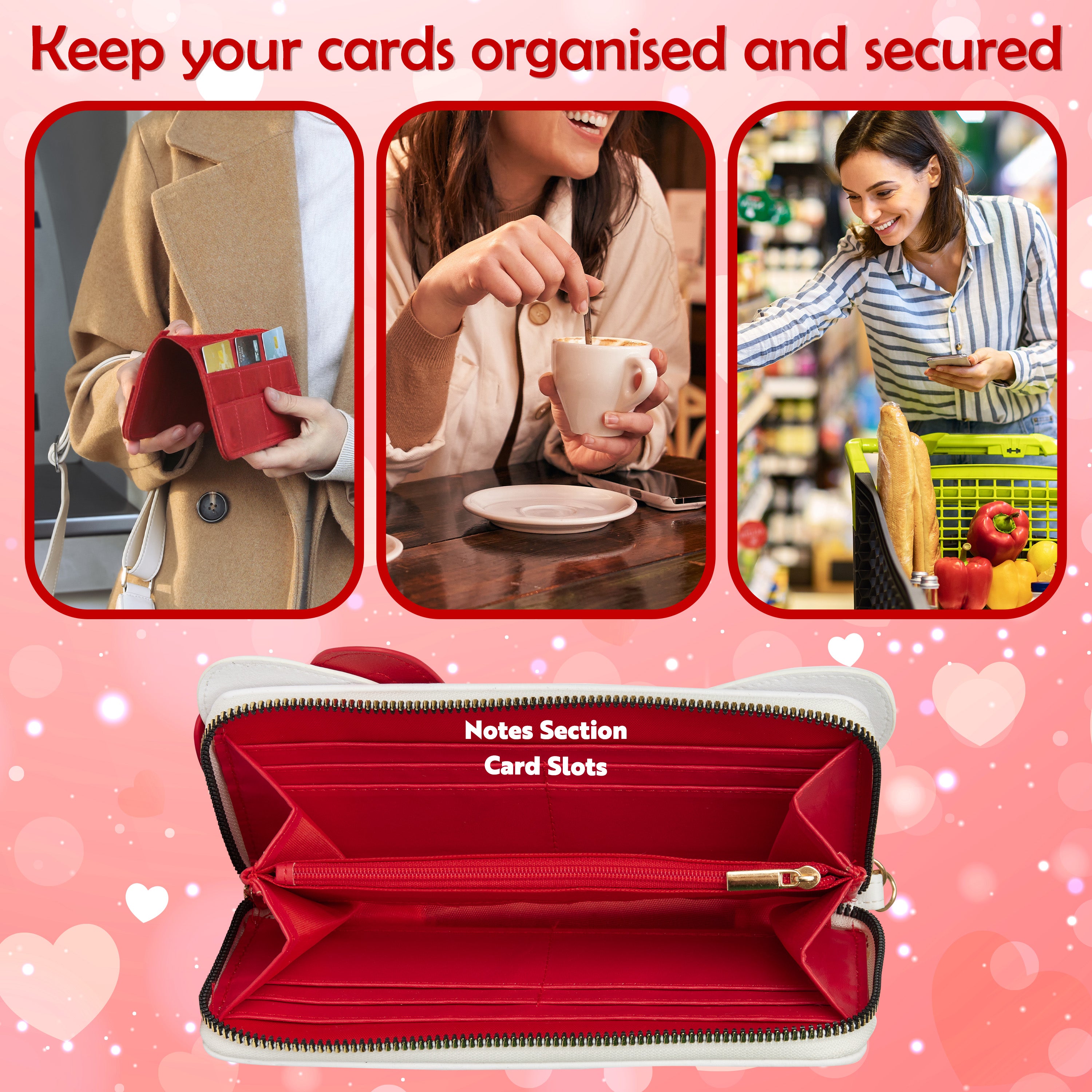 Hello Kitty Womens Zip Around Purse, Card Slots Coin Compartment - Gifts for Her - Get Trend