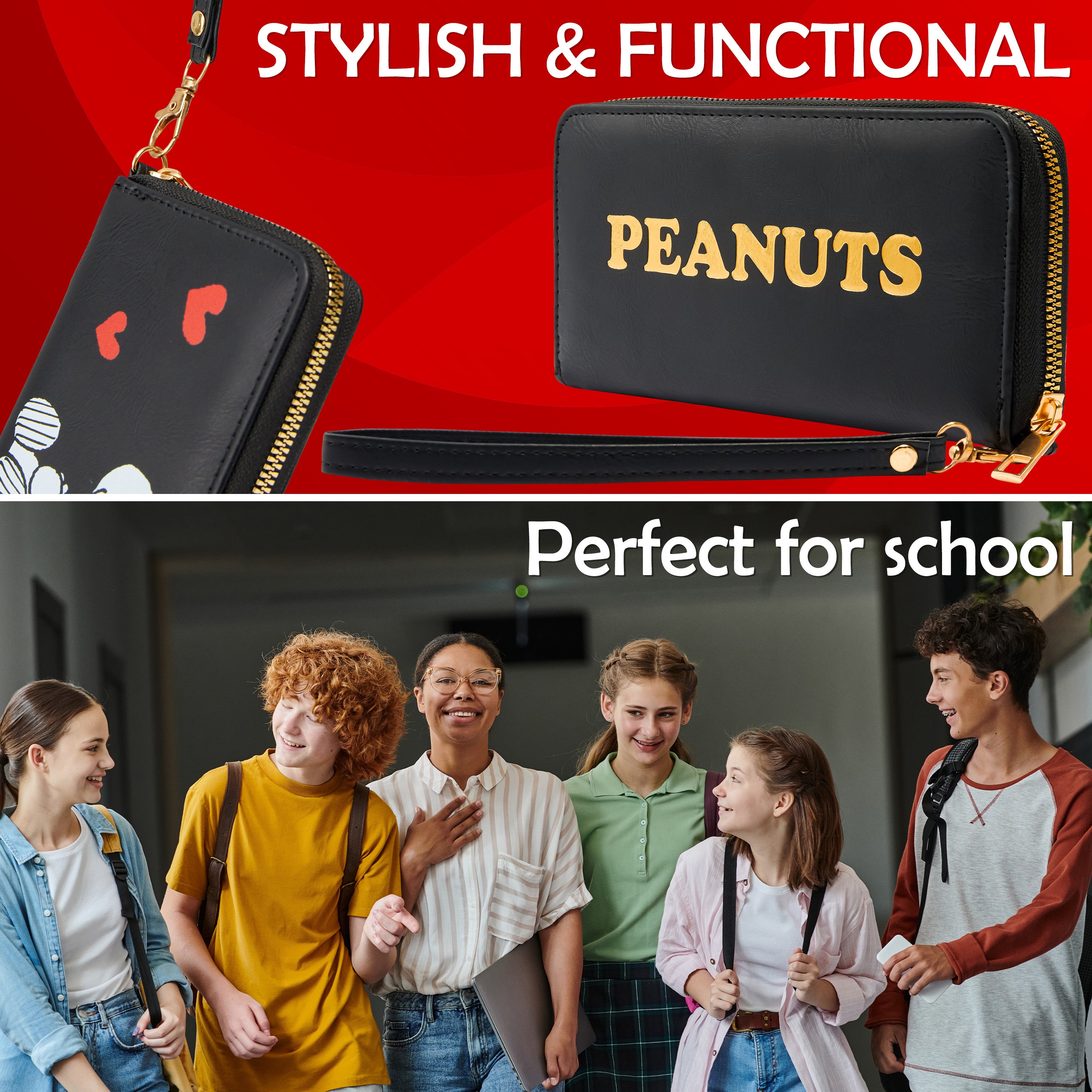 Peanuts Snoopy Women's Zip Around Purse, Card Slots Coin Pocket - Gifts for Her - Get Trend
