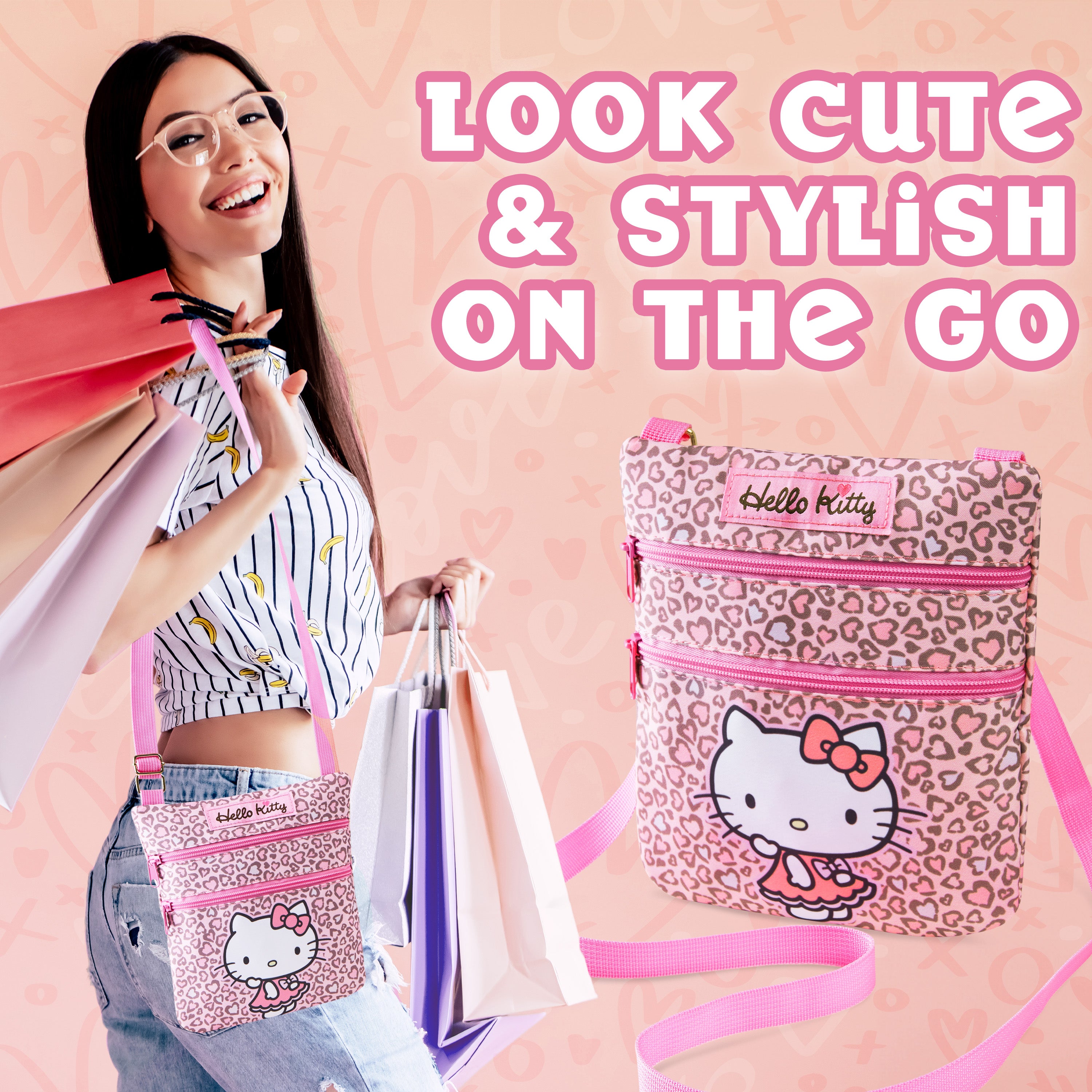 Hello Kitty Crossbody Bag for Girls - Adjustable Strap 2 Pockets - Gifts for Girls - Get Trend