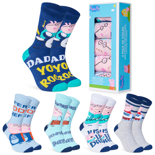 Peppa Pig Mens Socks - Daddy Pig Pack of 5 Crew Socks for Men - Get Trend