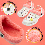 Peanuts Snoopy Clogs Womens Teens Winter Fleece Lining & Removable Charms - Warm Slip On Garden Shoes with Strap - Get Trend