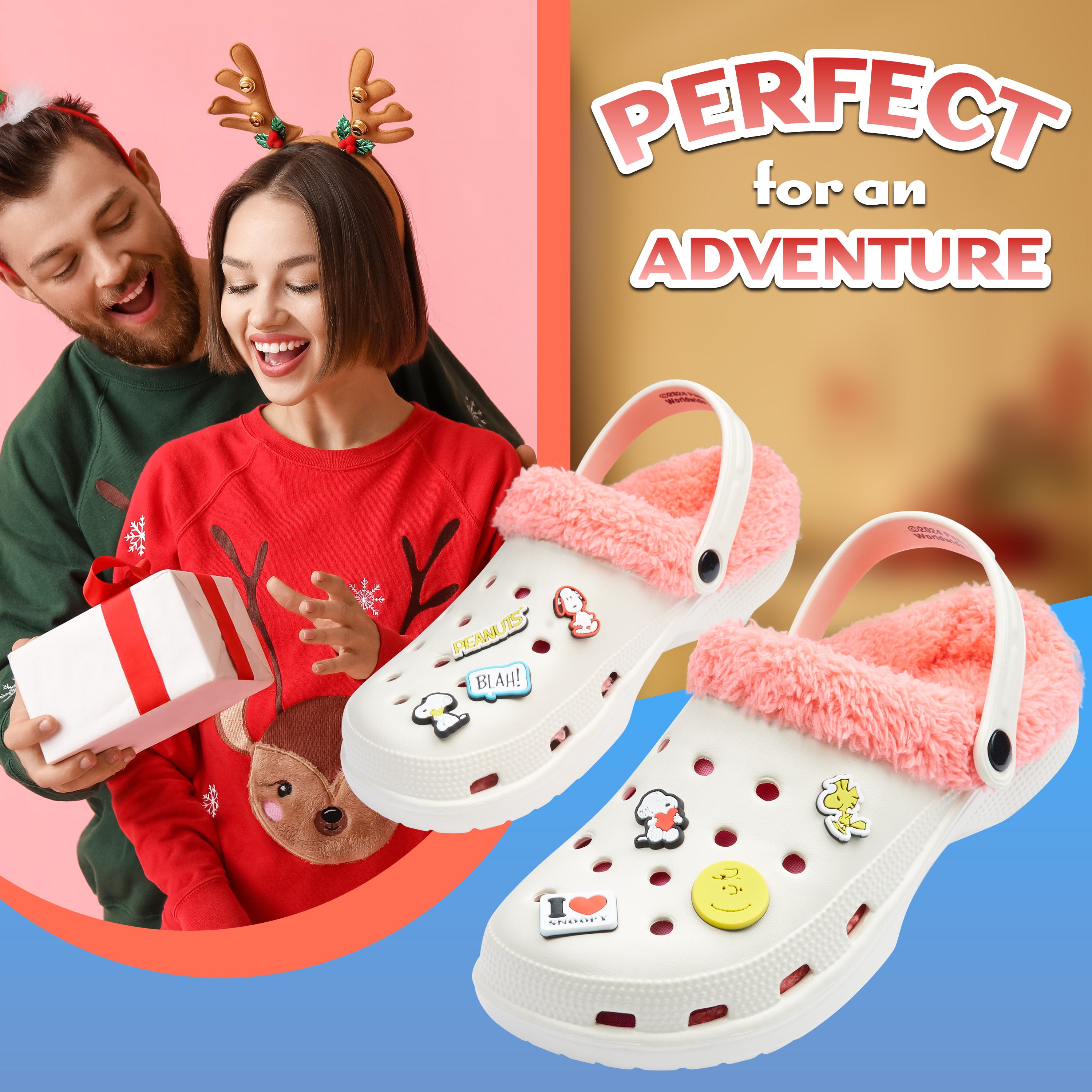Peanuts Snoopy Clogs Womens Teens Winter Fleece Lining & Removable Charms - Warm Slip On Garden Shoes with Strap - Get Trend