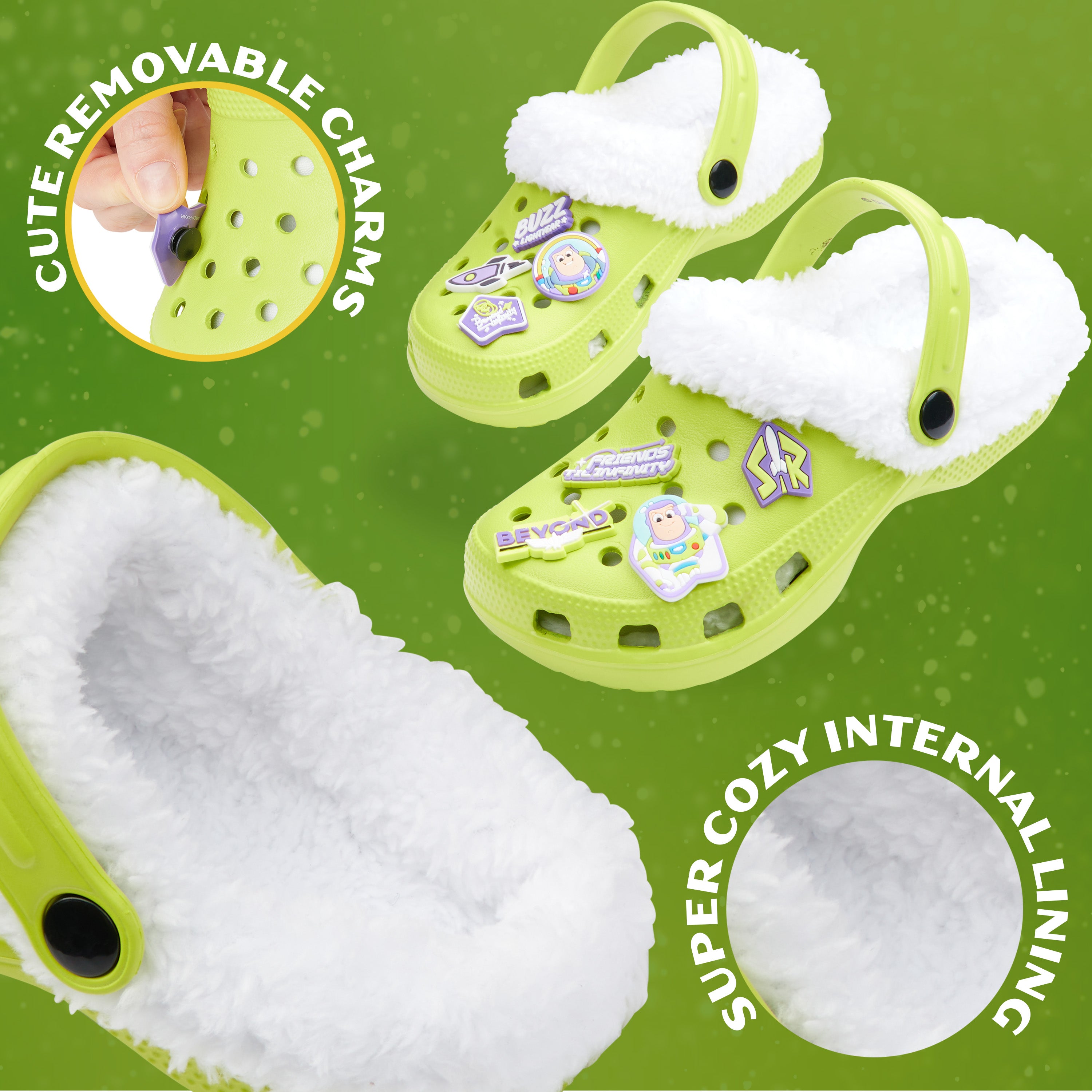 Disney Toy Story Buzz Lightyear Boys Winter Clogs Fleece Lining & Removable Charms, Kids Garden Shoes Slip On with Strap - Get Trend