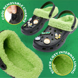 Rick and Morty Clogs Mens Winter Fleece Lining & Removable Charms - Warm Slip On Garden Shoes with Strap - Get Trend