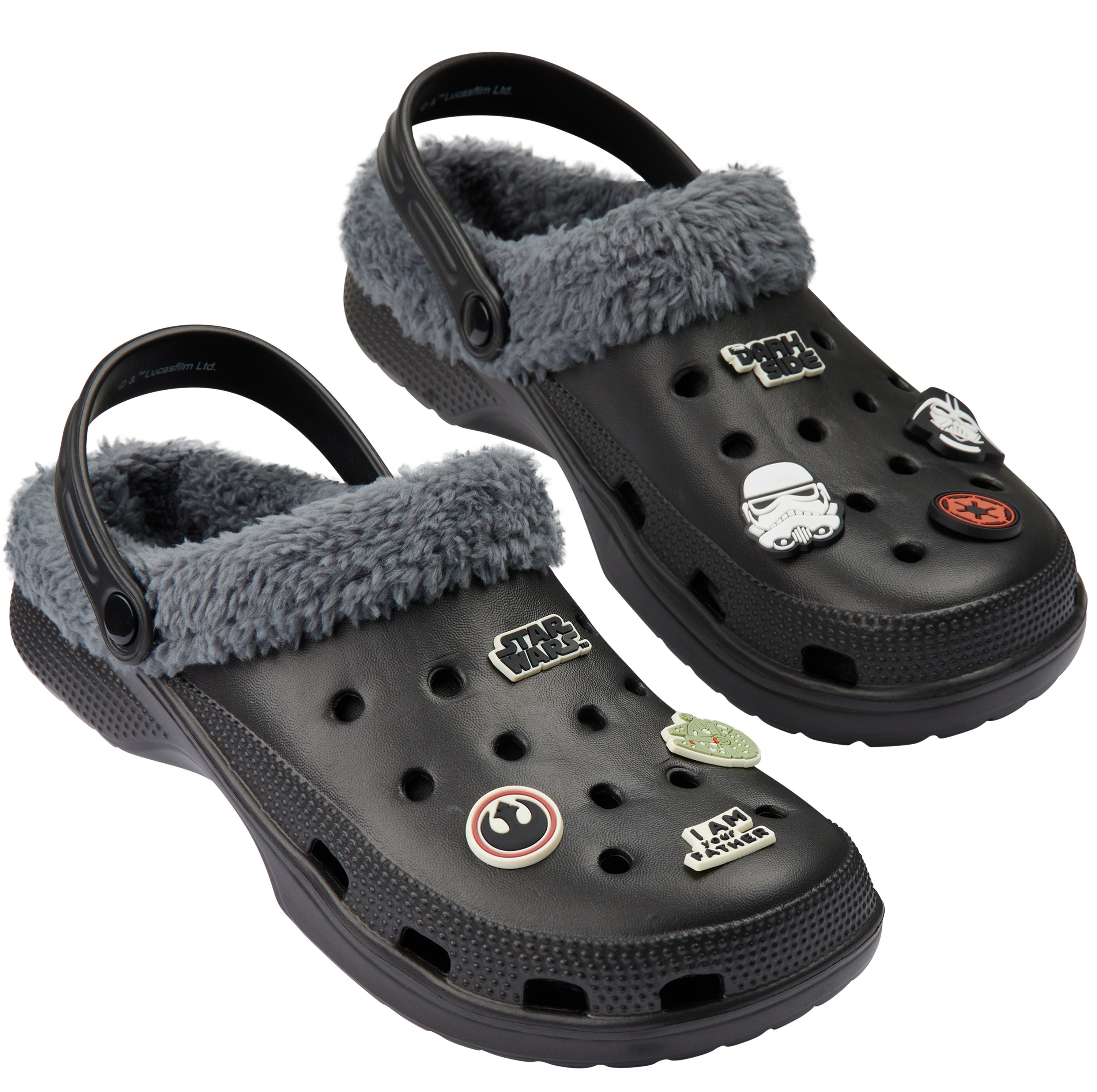 Disney Star Wars Clogs Mens Teens Winter Fleece Lining & Removable Charms - Warm Slip On Garden Shoes with Strap - Get Trend