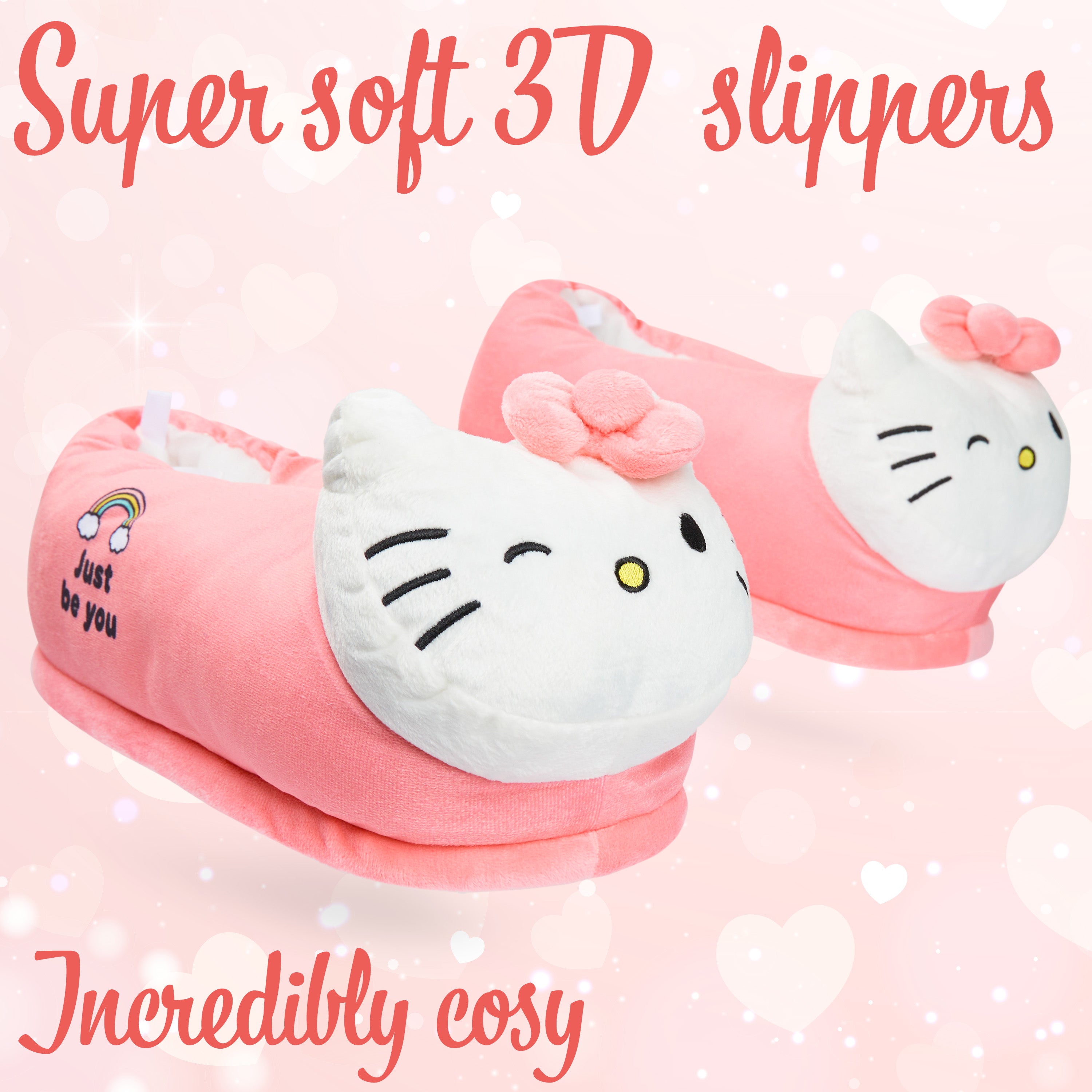Hello Kitty Womens 3D Slippers, Cosy Indoor House Shoes Non Slip Loungewear - Gifts for Her - Get Trend