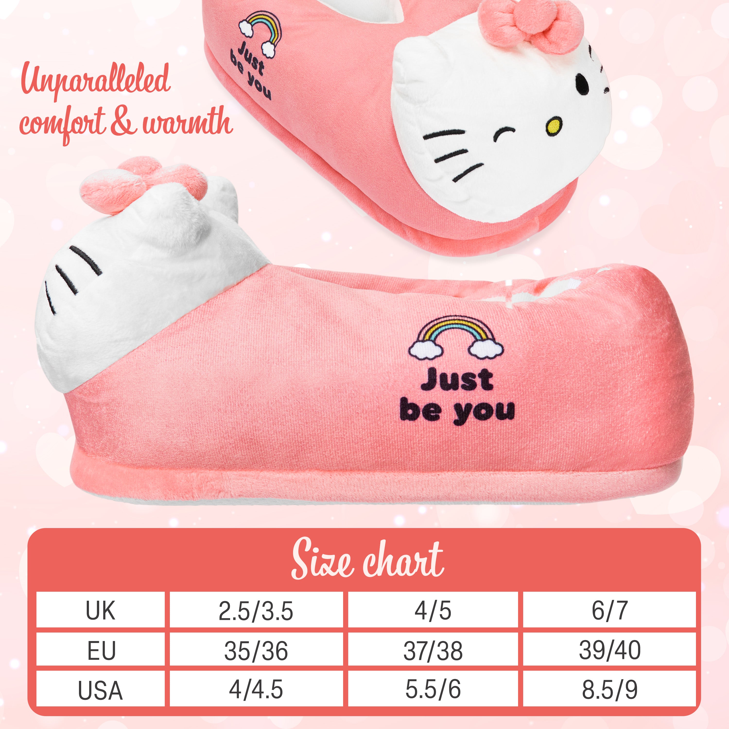 Hello Kitty Womens 3D Slippers, Cosy Indoor House Shoes Non Slip Loungewear - Gifts for Her - Get Trend