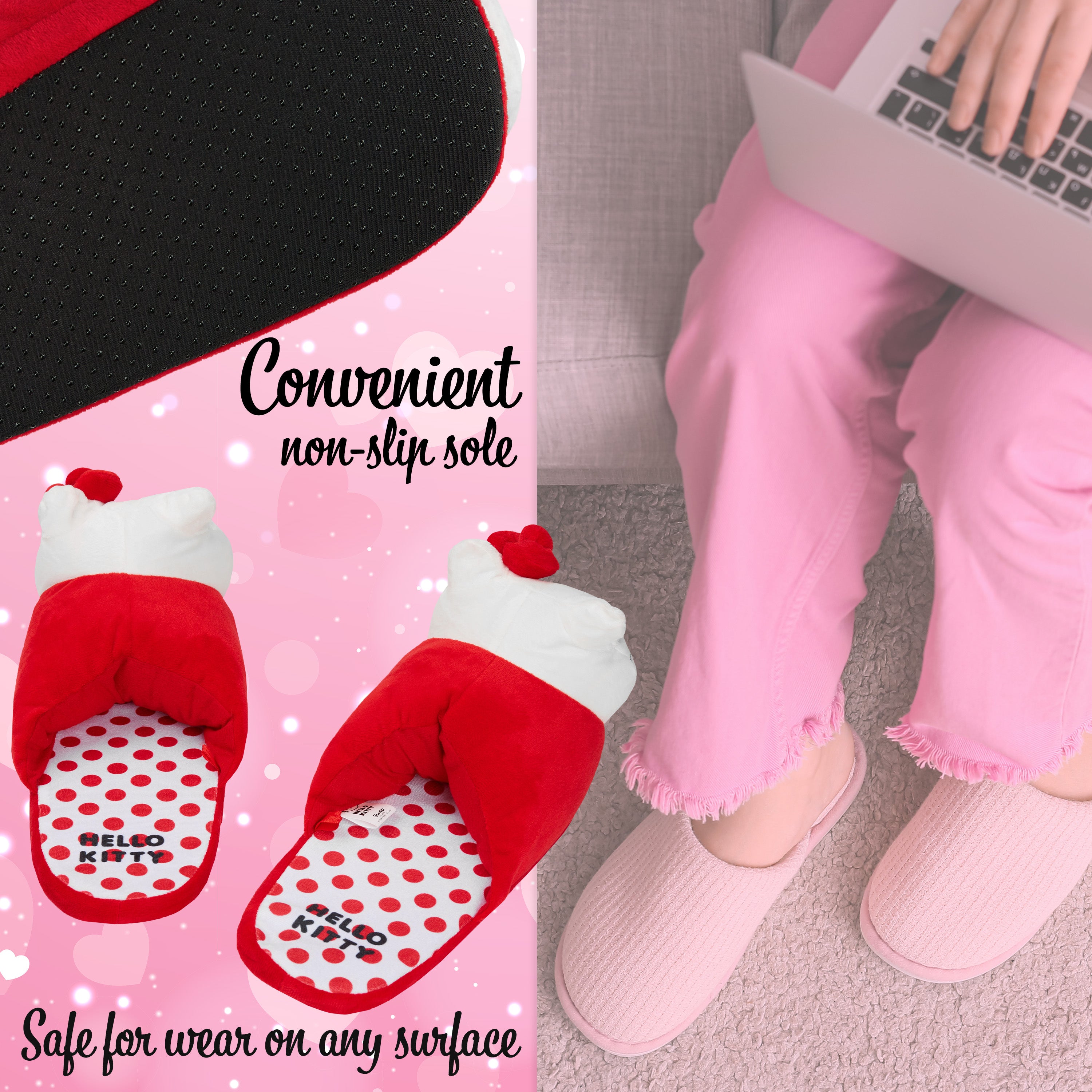 Hello Kitty Womens 3D Slippers, Cosy Indoor House Shoes Non Slip Loungewear - Gifts for Her - Get Trend