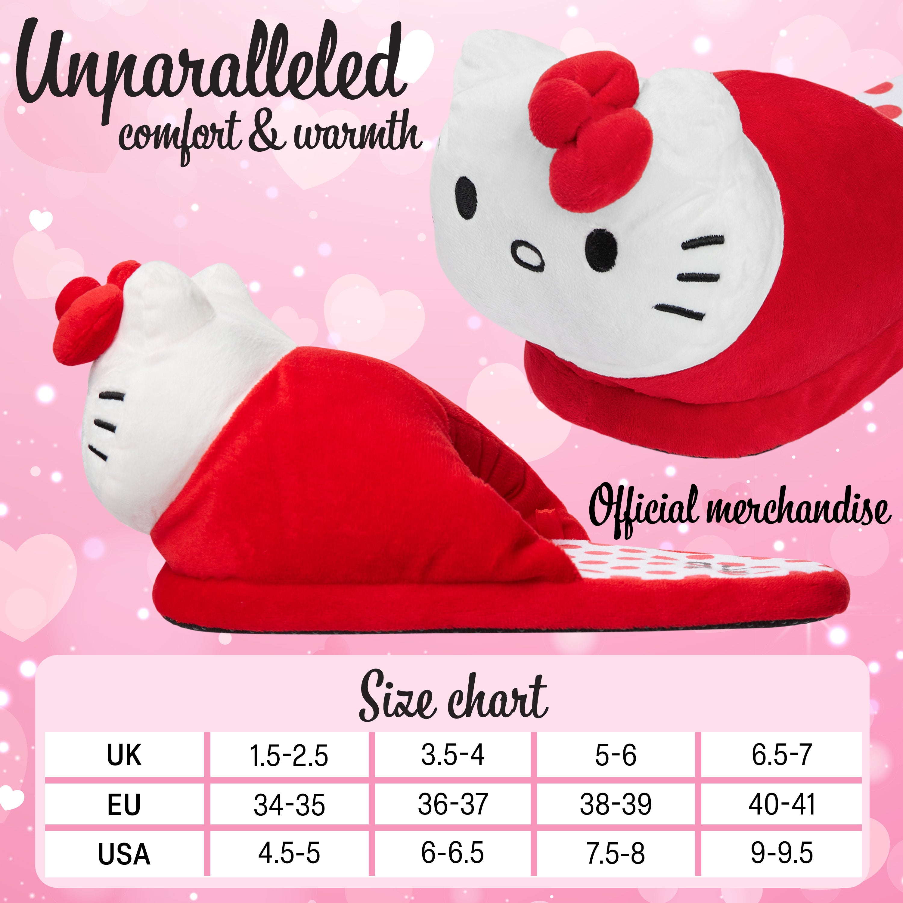 Hello Kitty Womens 3D Slippers, Cosy Indoor House Shoes Non Slip Loungewear - Gifts for Her - Get Trend