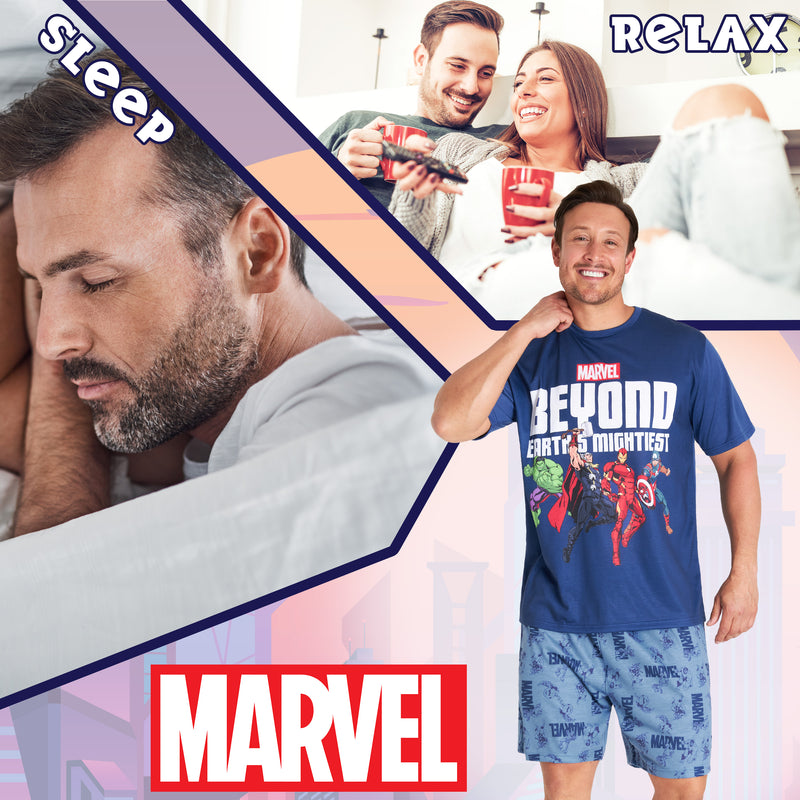 Marvel Avengers Mens Pyjamas Set - Short Sleeve PJs for Men and Teenagers - Get Trend