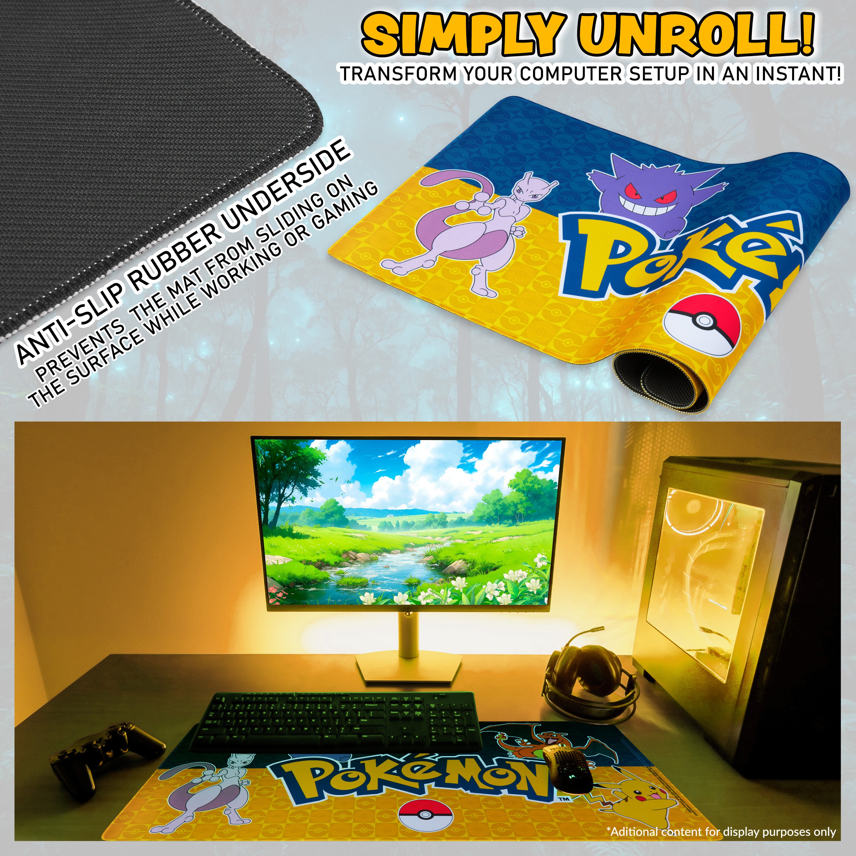 Pokemon Mouse Mat Large Desk Mat PC Keyboard Laptop Mouse Pad 80 x 35cm - Get Trend
