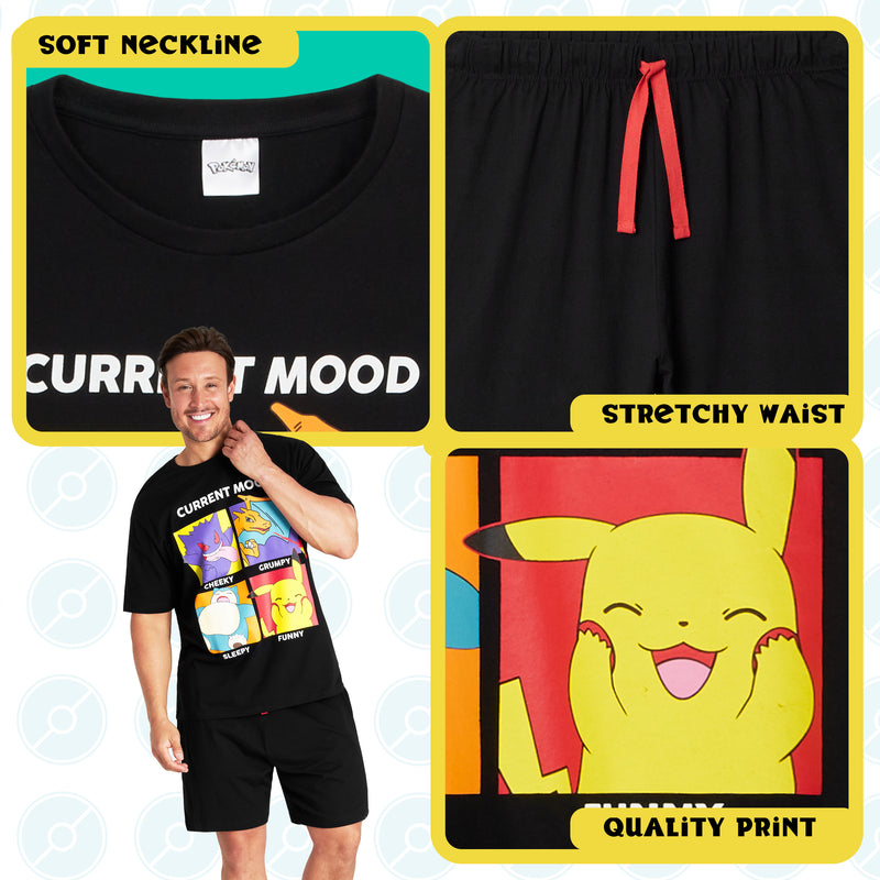 Pokemon Mens Pyjamas Set Summer Nightwear Shorts &T-Shirt Pyjamas for Men - Get Trend