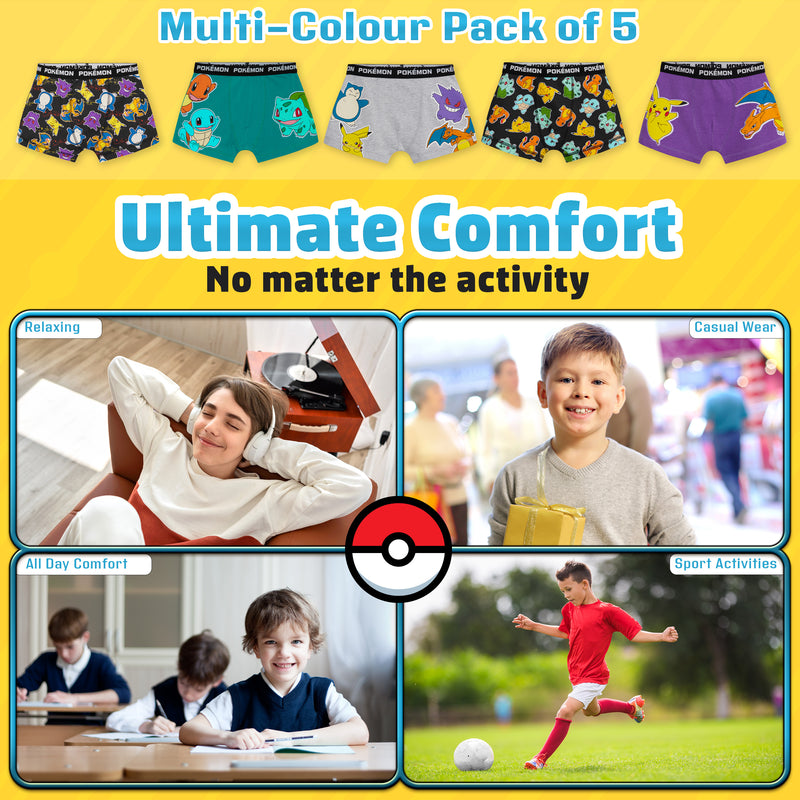 Pokemon Underwear for Boys and Teenagers - Pack of 5 - Get Trend