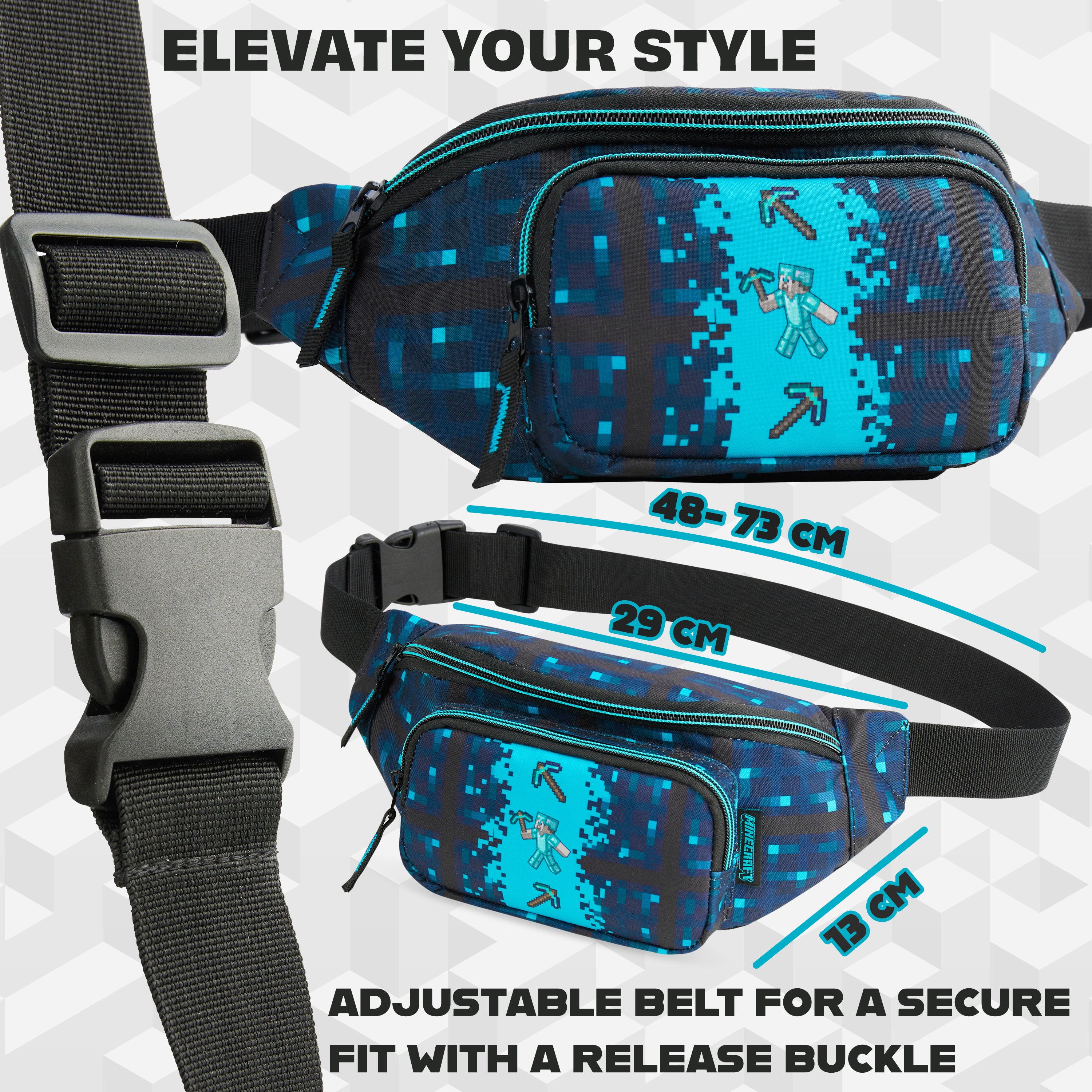 Minecraft Boys Fashion Waist Pack with Adjustable Strap, Creeper Travel Bag - Gamer Gifts - Get Trend