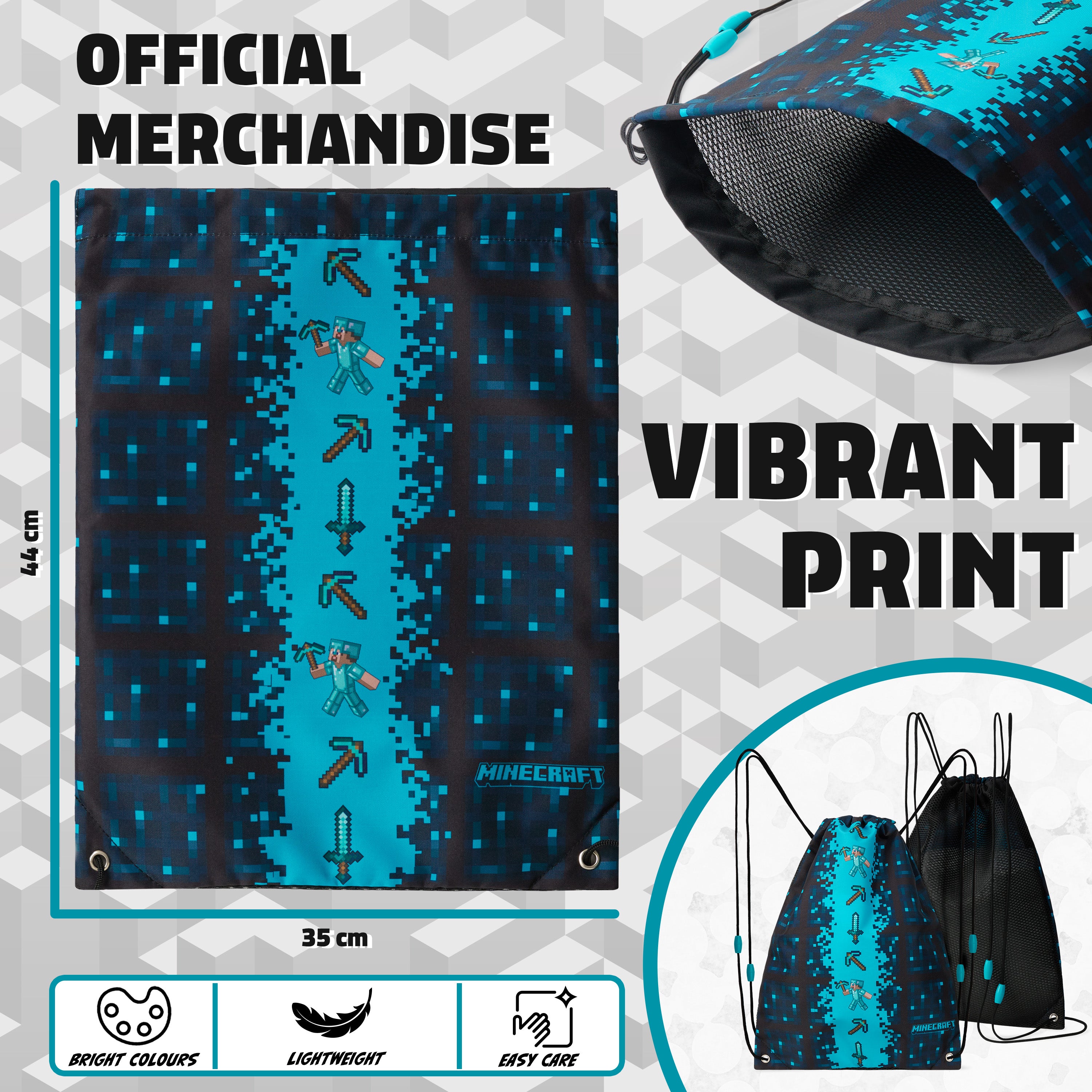 Minecraft Kids Drawstring Bag - Creeper String Swim Bag for School, Sports, PE Bag - Get Trend