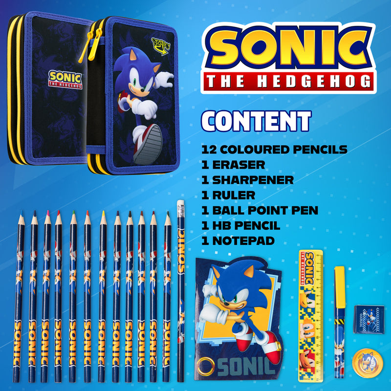 Sonic The Hedgehog Pencil Case with Stationery Included - Get Trend