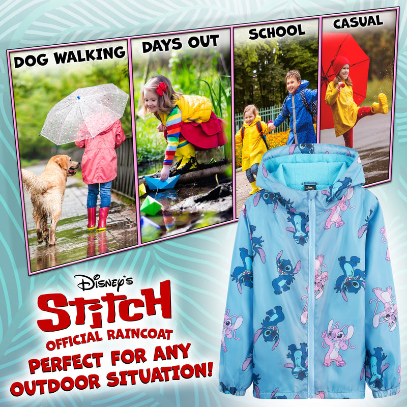 Disney Stitch Girls Raincoat - Waterproof Hooded Jacket for Kids - Get Trend