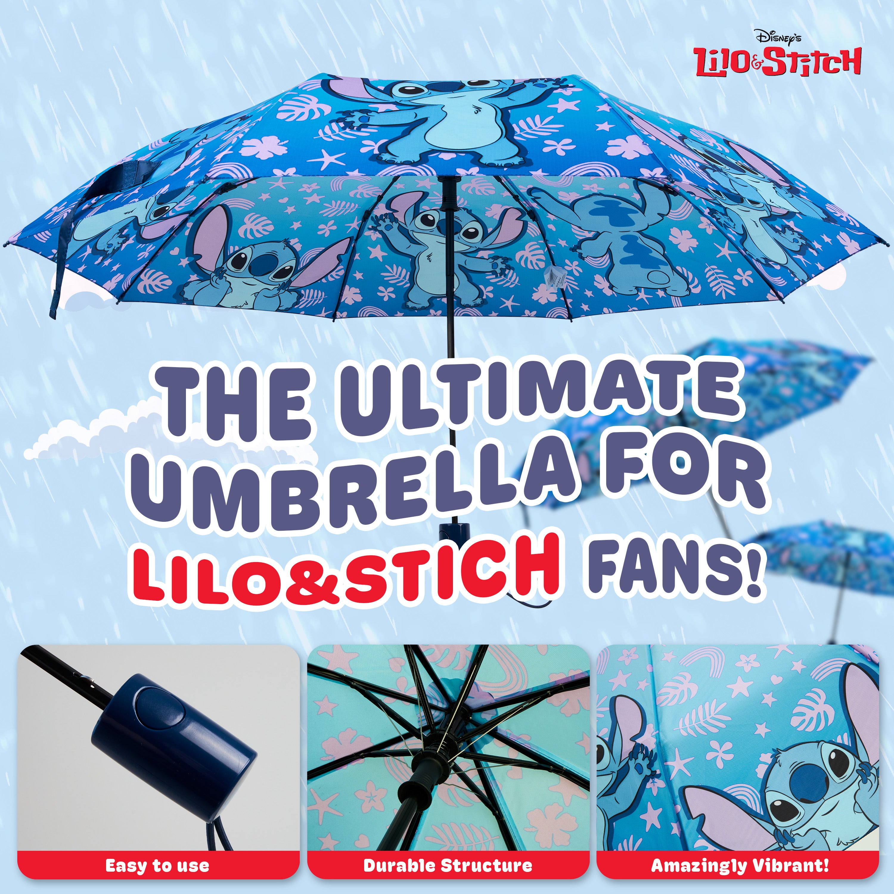 Disney Stitch Umbrella for Adults Teens Kids - Folding Telescopic Umbrella Lightweight - Get Trend