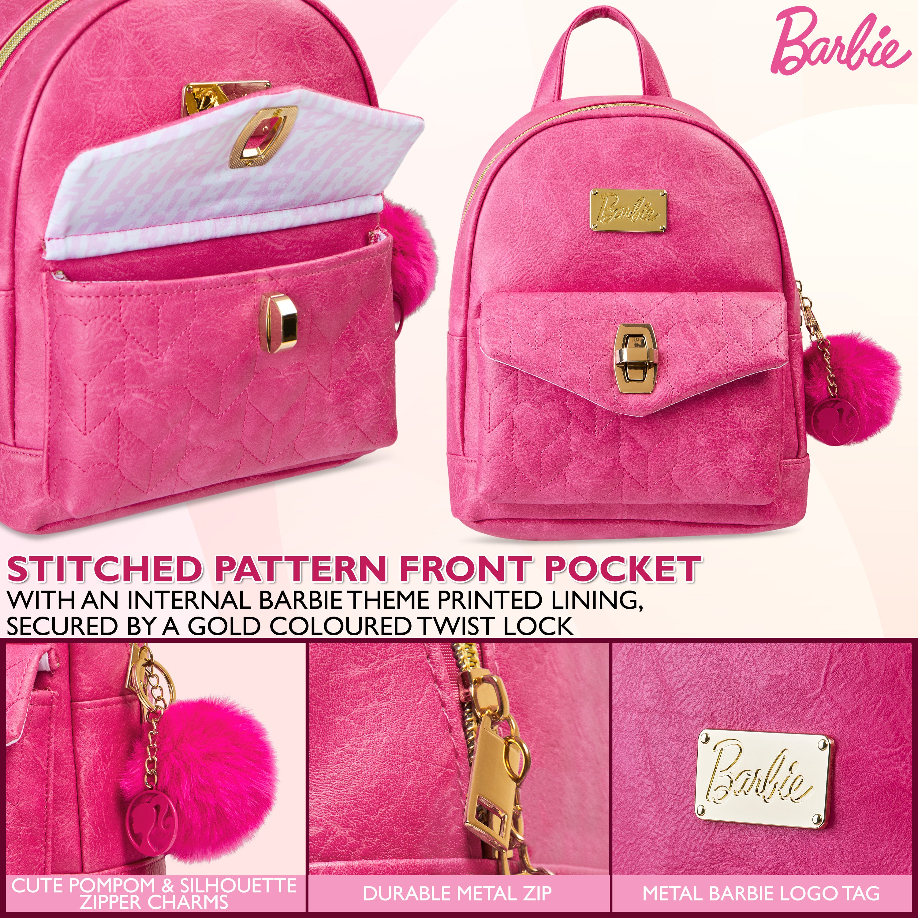 Barbie Womens Backpack, Internal Pockets & Zipped Compartments - Gifts for Her - Get Trend