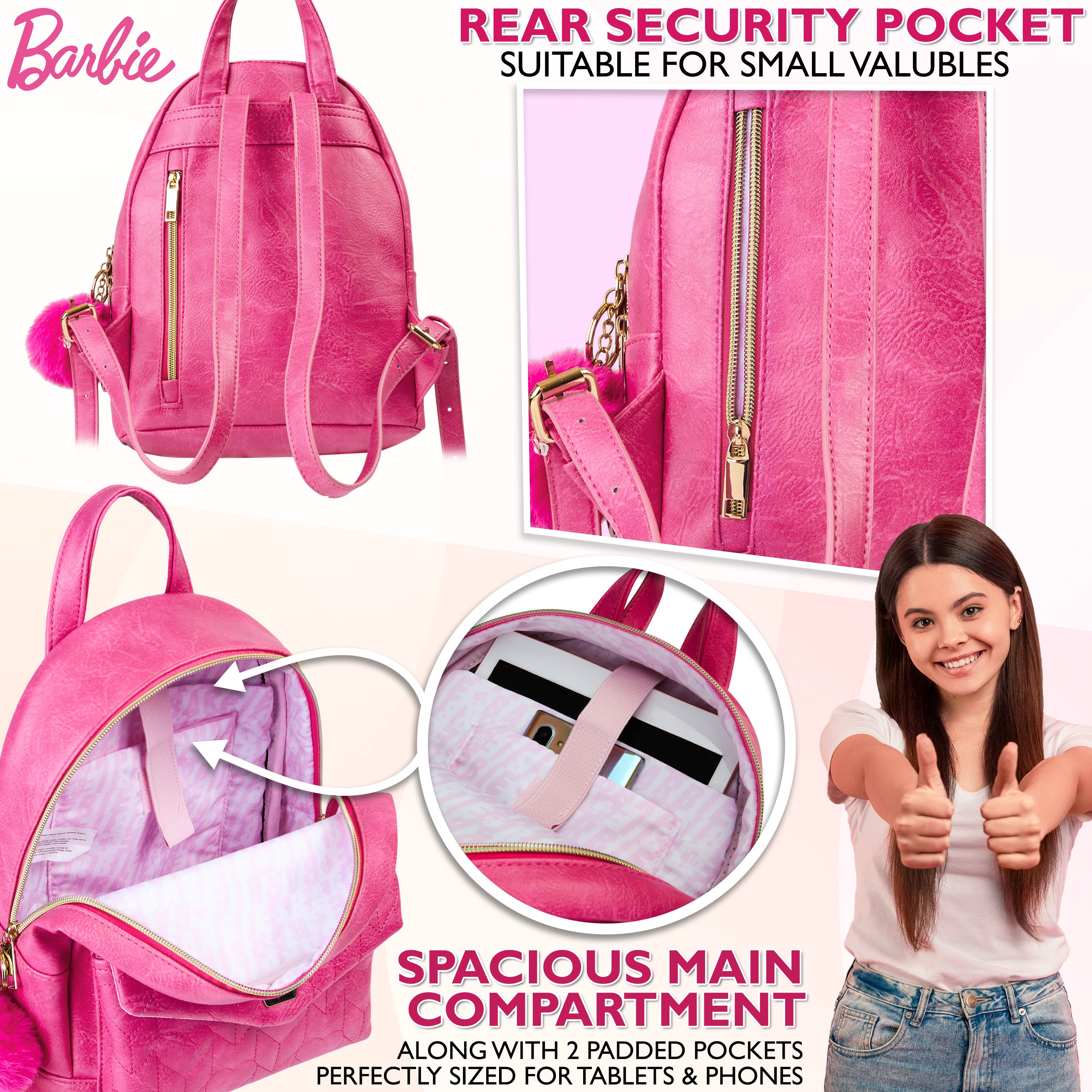 Barbie Womens Backpack, Internal Pockets & Zipped Compartments - Gifts for Her - Get Trend
