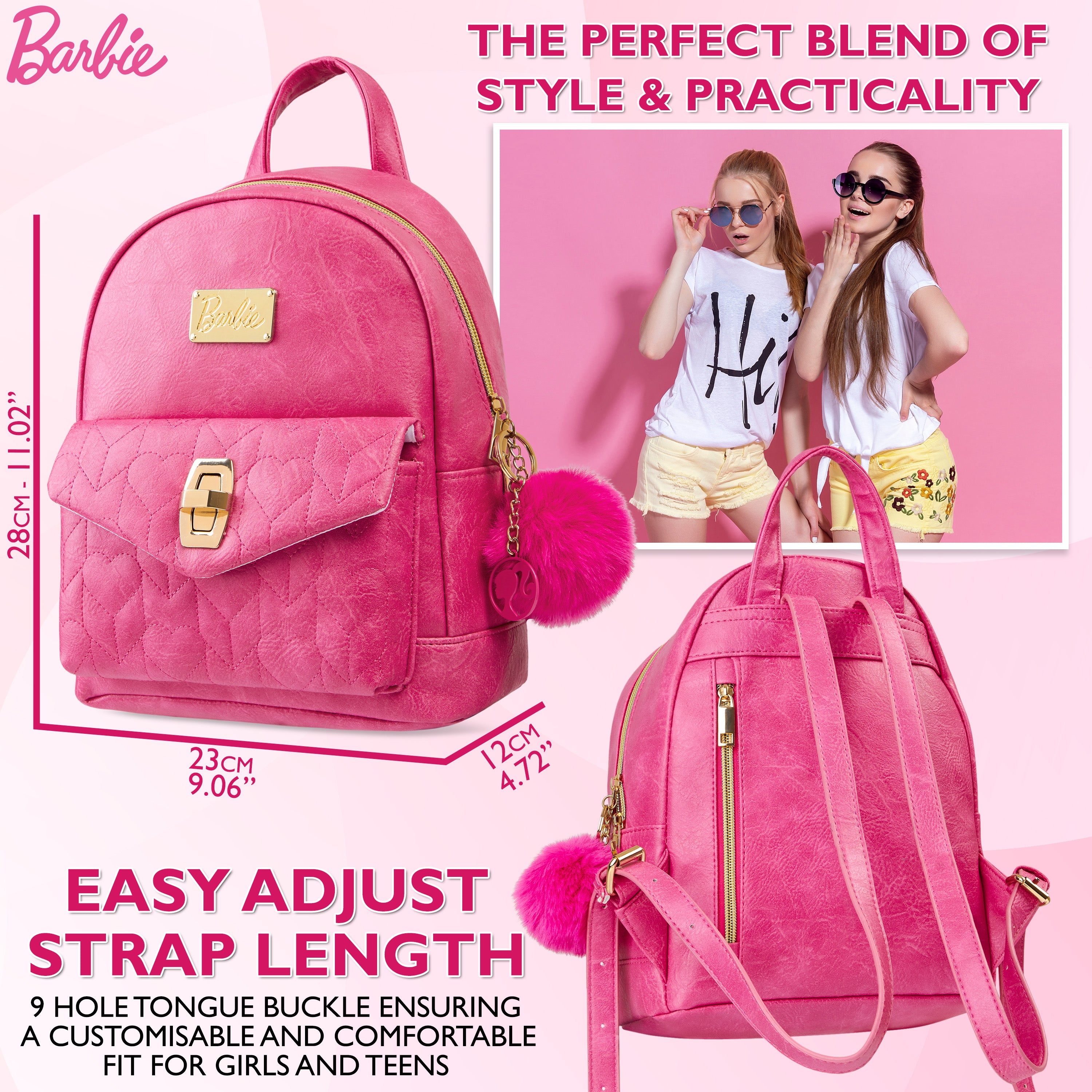 Barbie Womens Backpack, Internal Pockets & Zipped Compartments - Gifts for Her - Get Trend