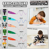 Minecraft Erasable Gel Pens Set, Coloured Pens with Erasers Pack of 6, School Supplies