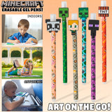 Minecraft Erasable Gel Pens Set, Coloured Pens with Erasers Pack of 6, School Supplies