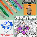 Minecraft Erasable Gel Pens Set, Coloured Pens with Erasers Pack of 6, School Supplies