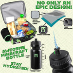 Minecraft Lunch Bag for Kids Insulated Lunch Box Creeper Snacks Food Carrier Options with Water Bottle for School Travel Picnic Cooler Bag (Black/Green) - Get Trend