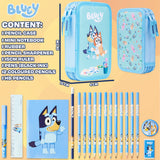 Bluey Filled Pencil Case for Kids with 2 Compartments, Stationery Included - Primary School Supplies - Get Trend