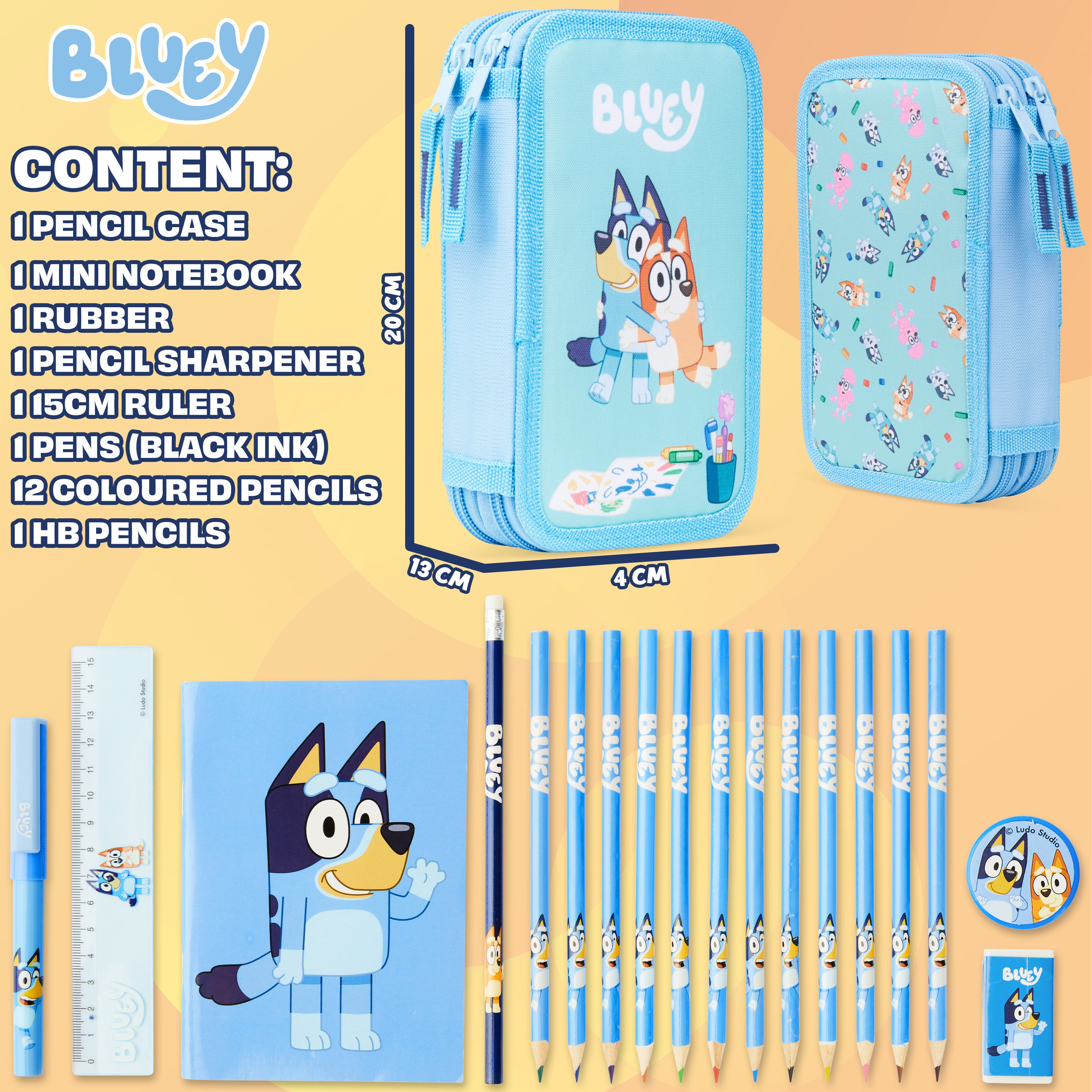 Bluey Filled Pencil Case for Kids with 2 Compartments, Stationery Included - Primary School Supplies - Get Trend