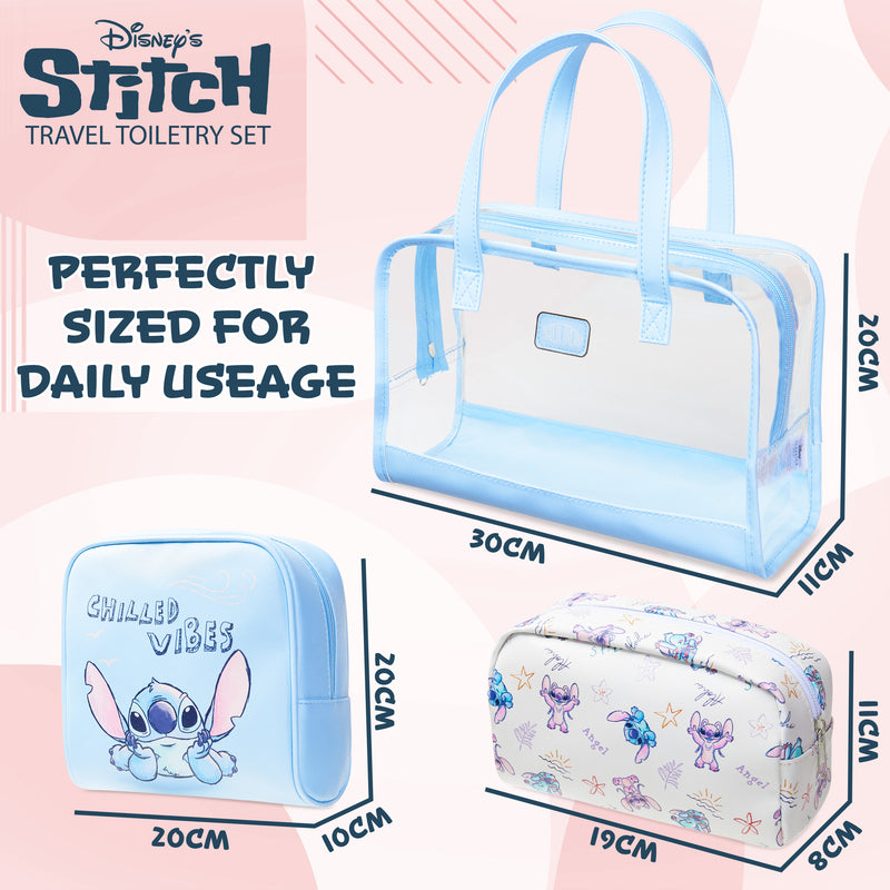 Disney Stitch Toiletry Bags Set of 3 - Zipped Wash Bag and Cosmetic Bag - Get Trend