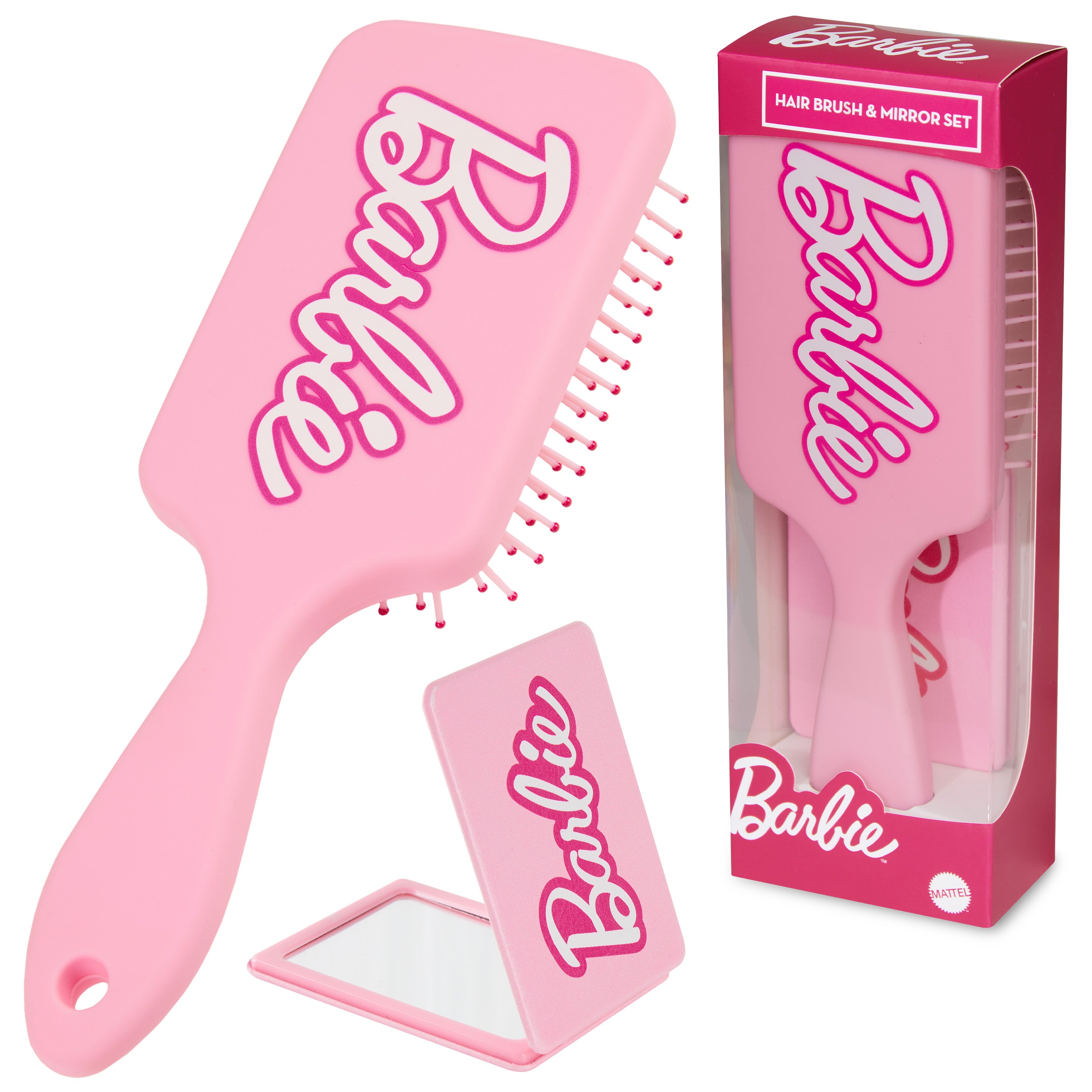 Barbie Detangle Hair Brush for Women Teenagers Girls, Paddle Brush and Compact Mirror Set - Gifts for Her - Get Trend