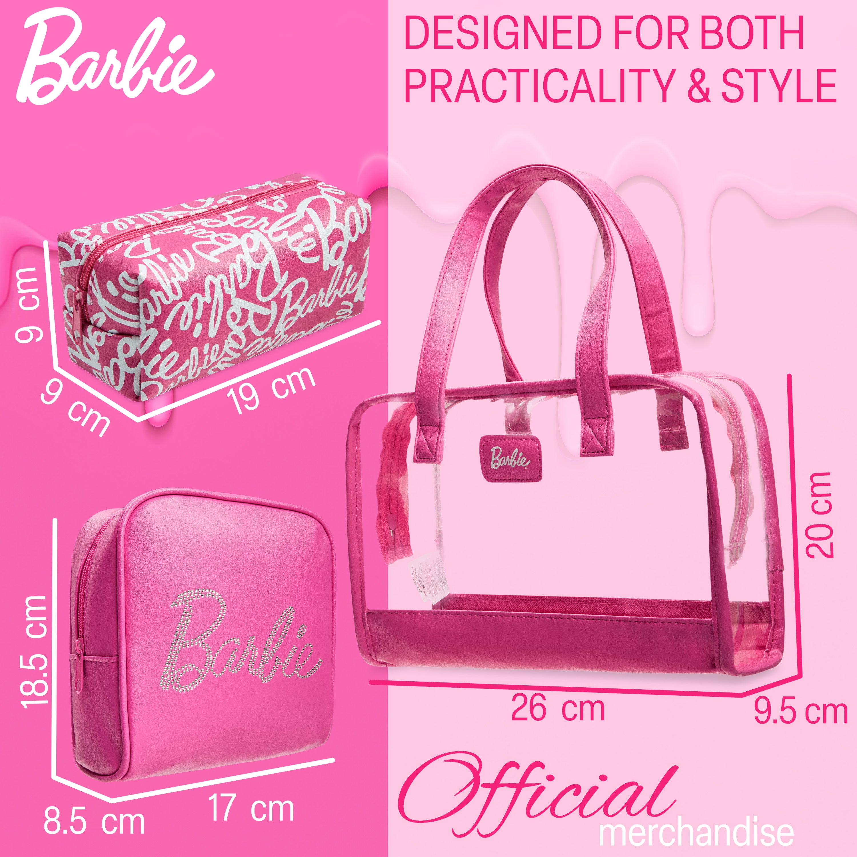 Barbie Toiletry Bags Set of 3, Zipped Wash Bag and Cosmetic Bag Holiday Essentials - Gifts for Her - Get Trend