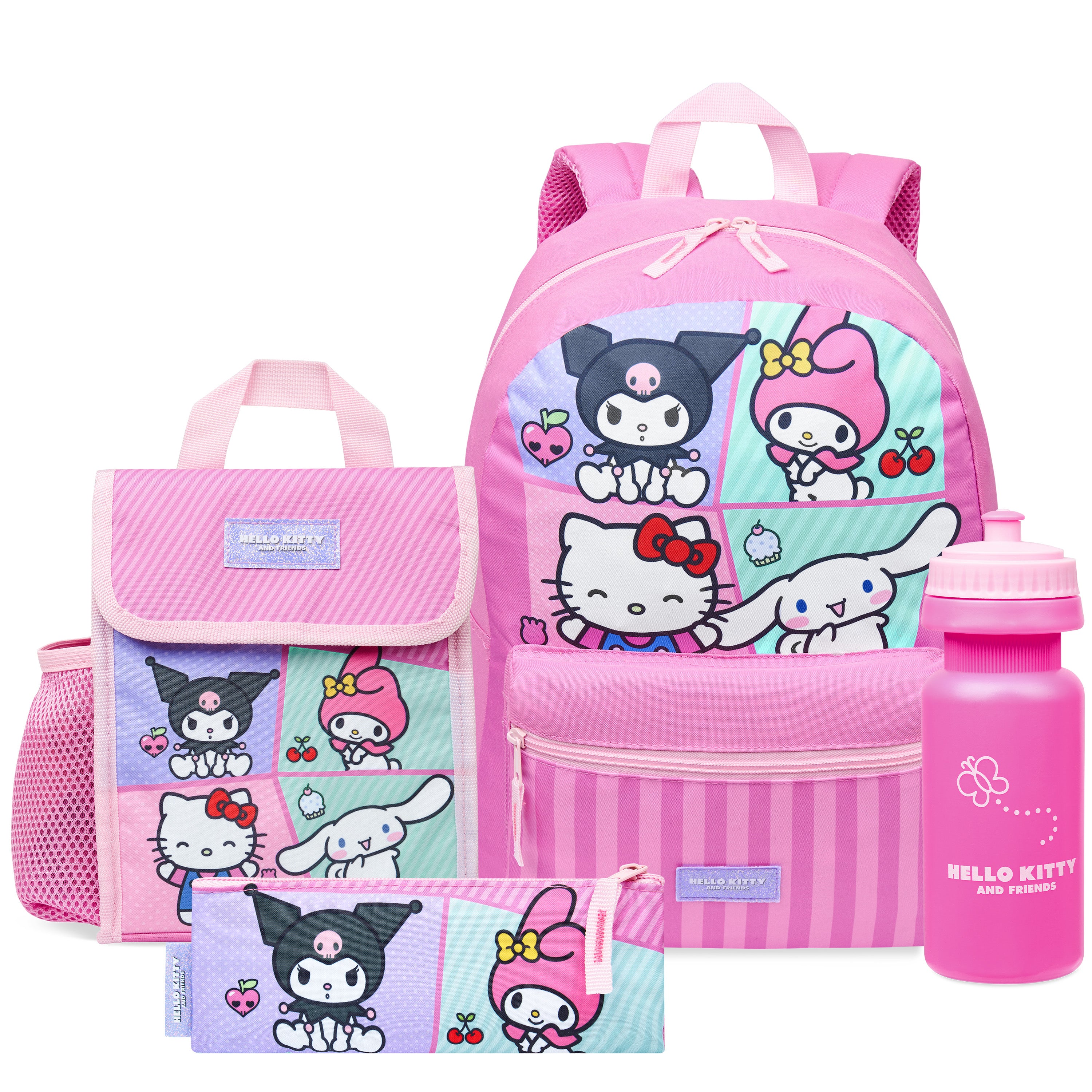 Hello Kitty Sanrio Backpack Set 4 Pcs Girls Water Bottle Pencil Case Insulated Lunch Bag - Get Trend