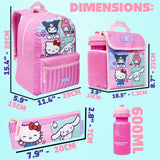 Hello Kitty Sanrio Backpack Set 4 Pcs Girls Water Bottle Pencil Case Insulated Lunch Bag - Get Trend