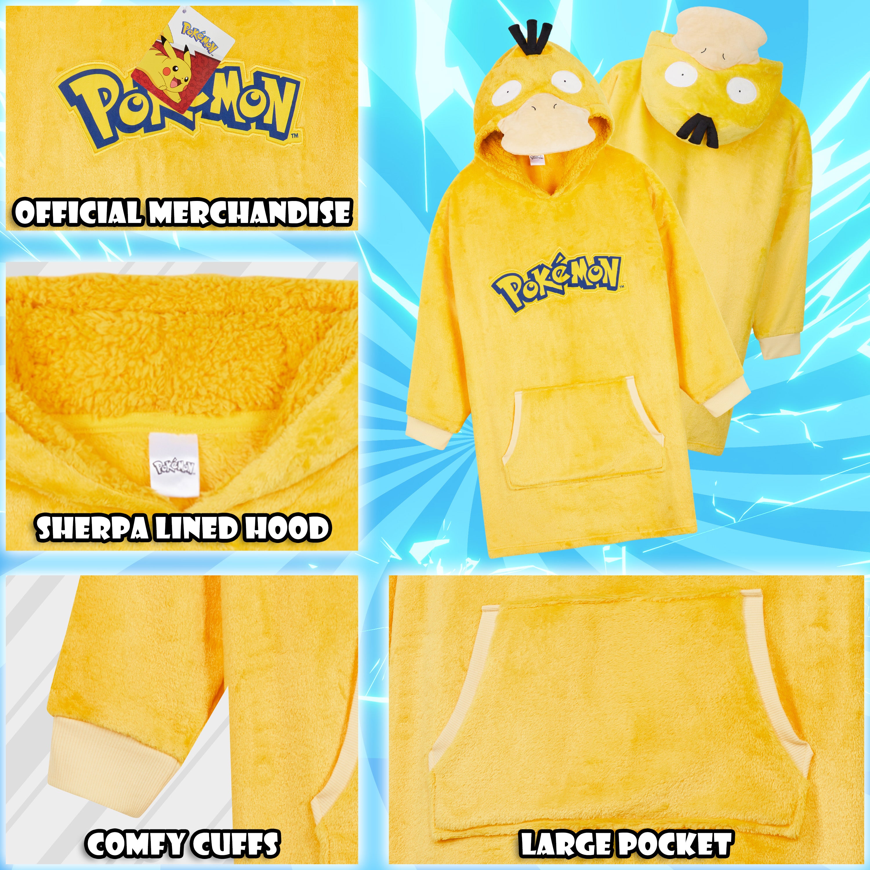 Pokemon Boys Oversized Fleece Hoodie with Sherpa-Lined Hood - Anime Gifts - Get Trend
