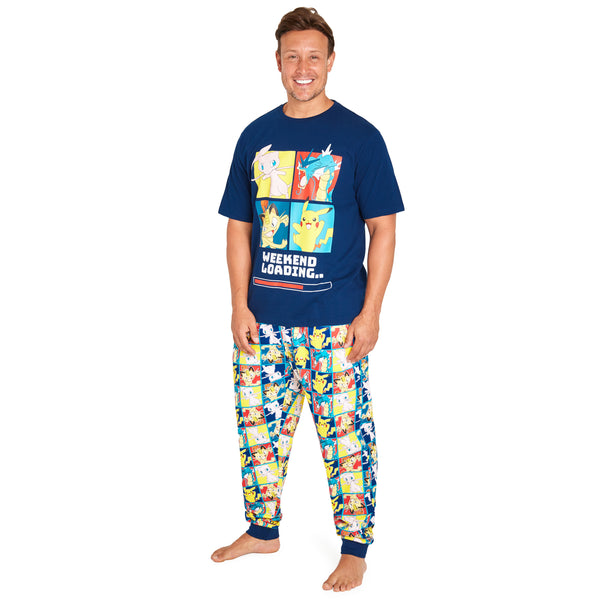 Pokemon Mens Pyjamas Set, Nightwear T-Shirt & Long Bottoms - Get Trend