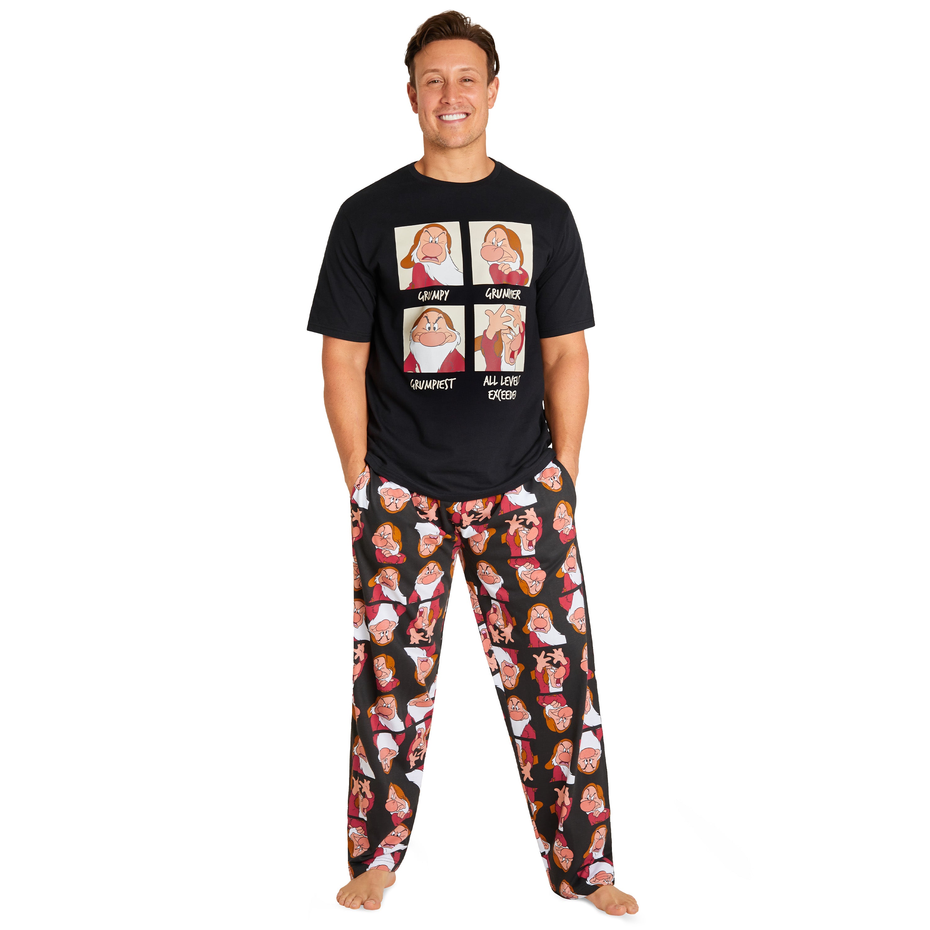Disney Men Pyjamas Set, T-Shirt Bottoms Pyjama Set Grumpy