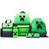 Minecraft Backpack Set 5 Pcs Water Bottle Insulated Lunch Bag Pencil Case Drawstring Bag - Get Trend