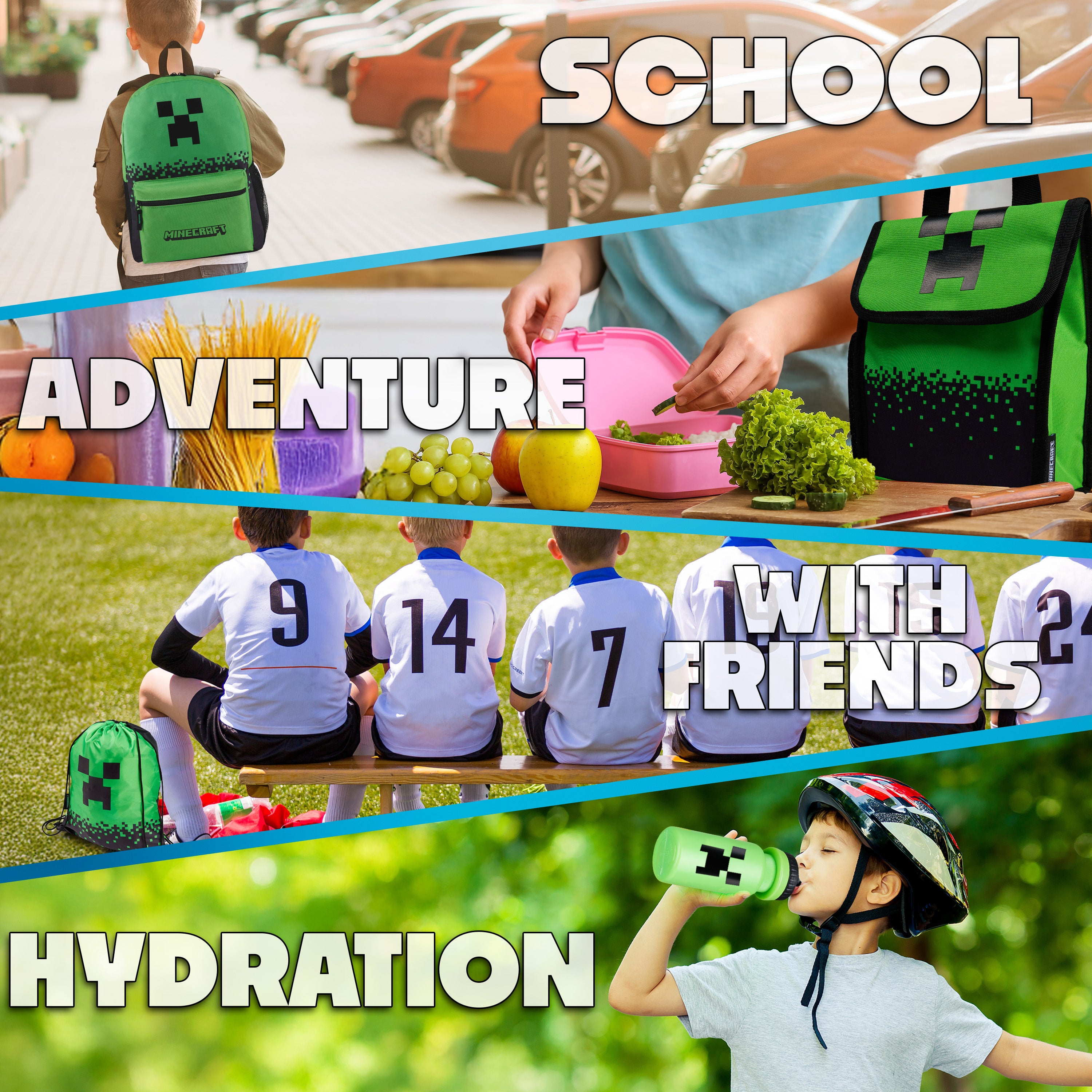 Minecraft Backpack Set 5 Pcs Water Bottle Insulated Lunch Bag Pencil Case Drawstring Bag - Get Trend