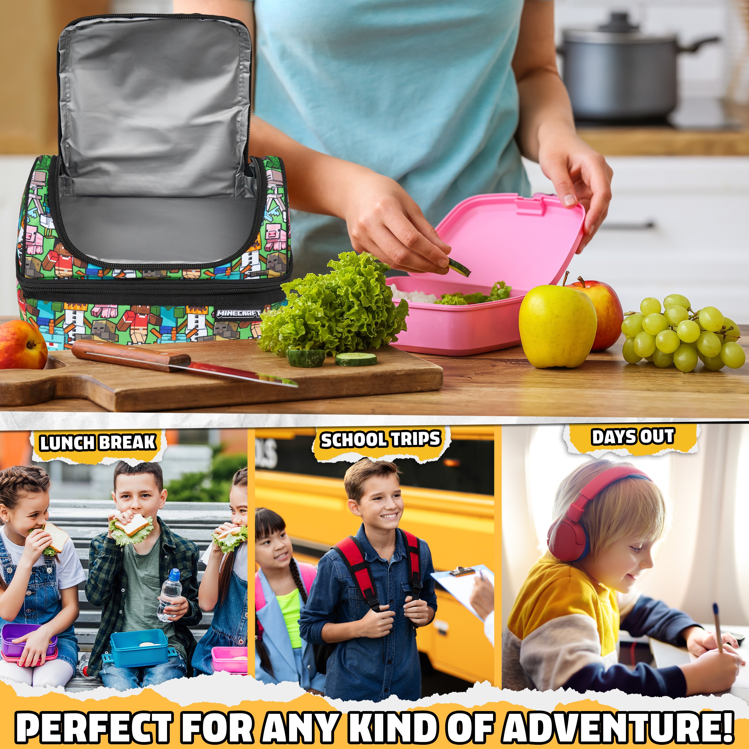 Minecraft Lunch Bag for Kids Insulated Lunch Box Creeper  Cooler Bag (Multi) - Get Trend