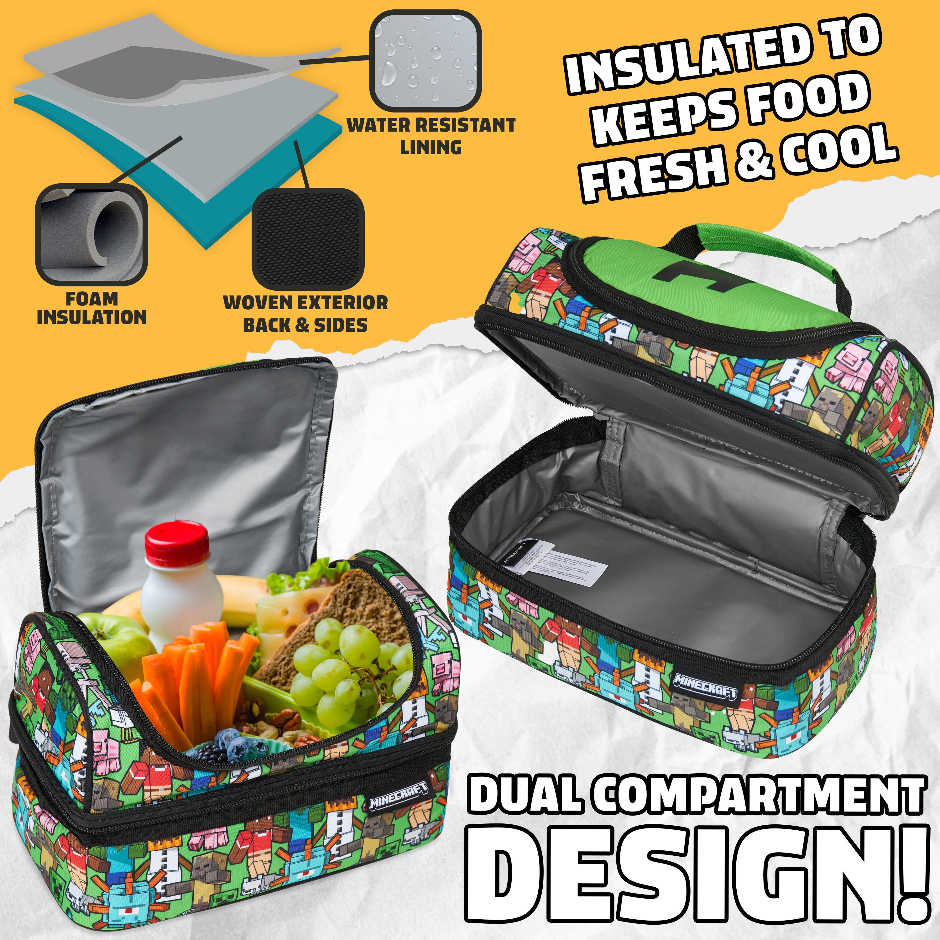 Minecraft Lunch Bag for Kids Insulated Lunch Box Creeper  Cooler Bag (Multi) - Get Trend