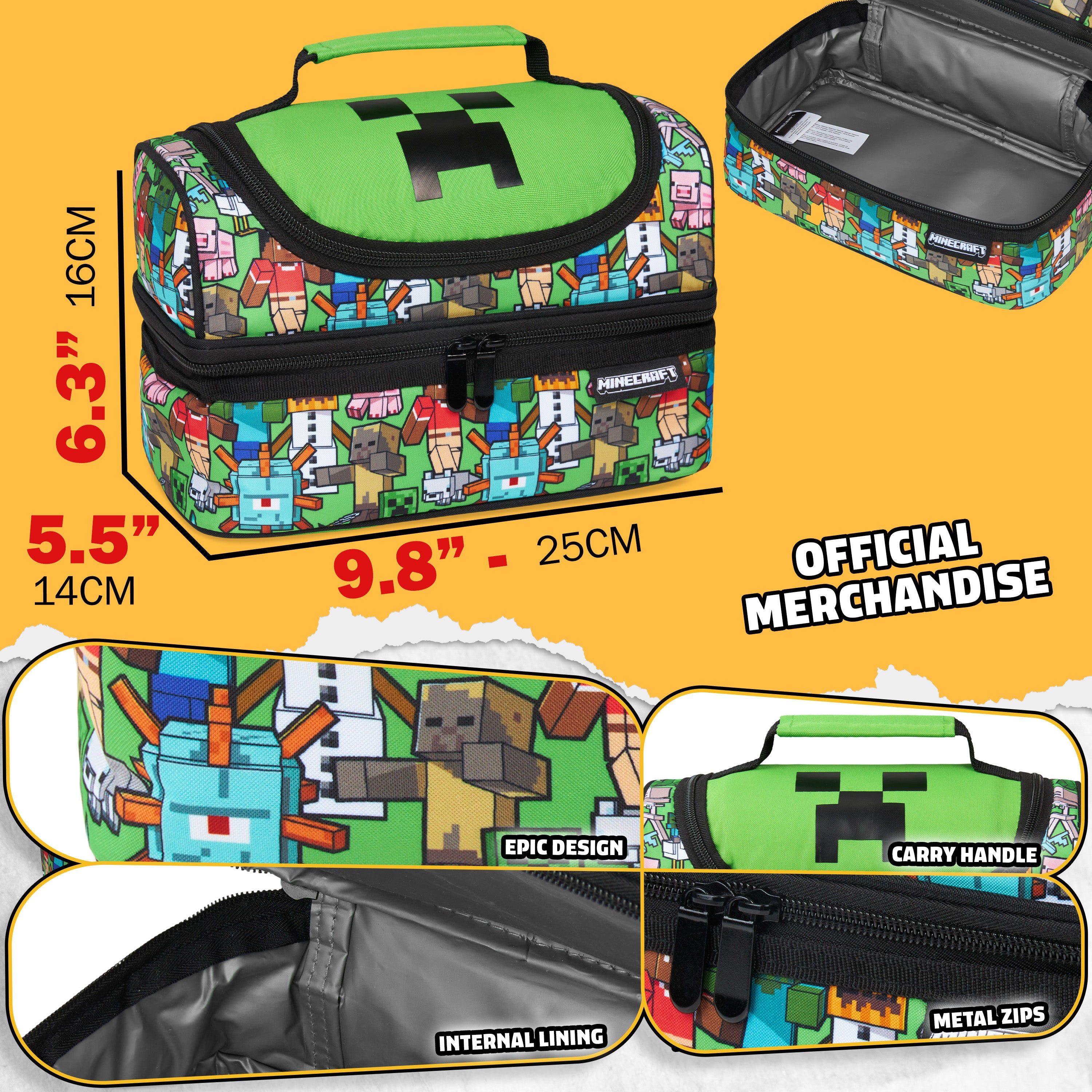 Minecraft Lunch Bag for Kids Insulated Lunch Box Creeper  Cooler Bag (Multi) - Get Trend