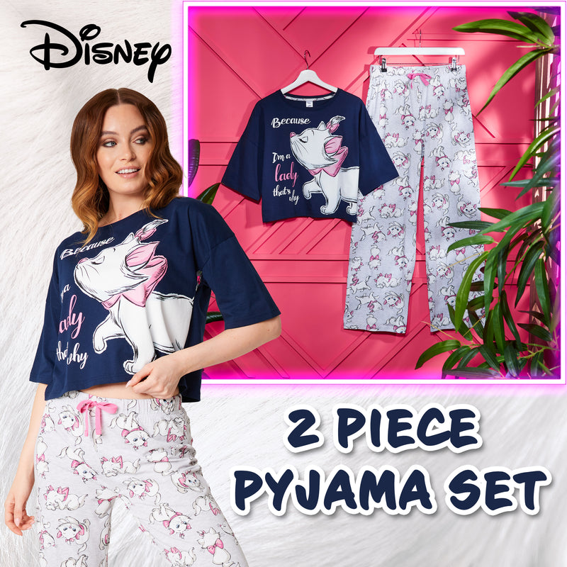 Disney Womens Pyjamas Set - Nightwear for Women - Navy/Grey Marie - Get Trend